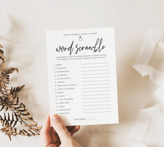 Bridal Word Scramble Bridal Shower Bachelorette Hens Game . Minimalist PRINTABLE Editable Template . Instant Download Templett M2-T