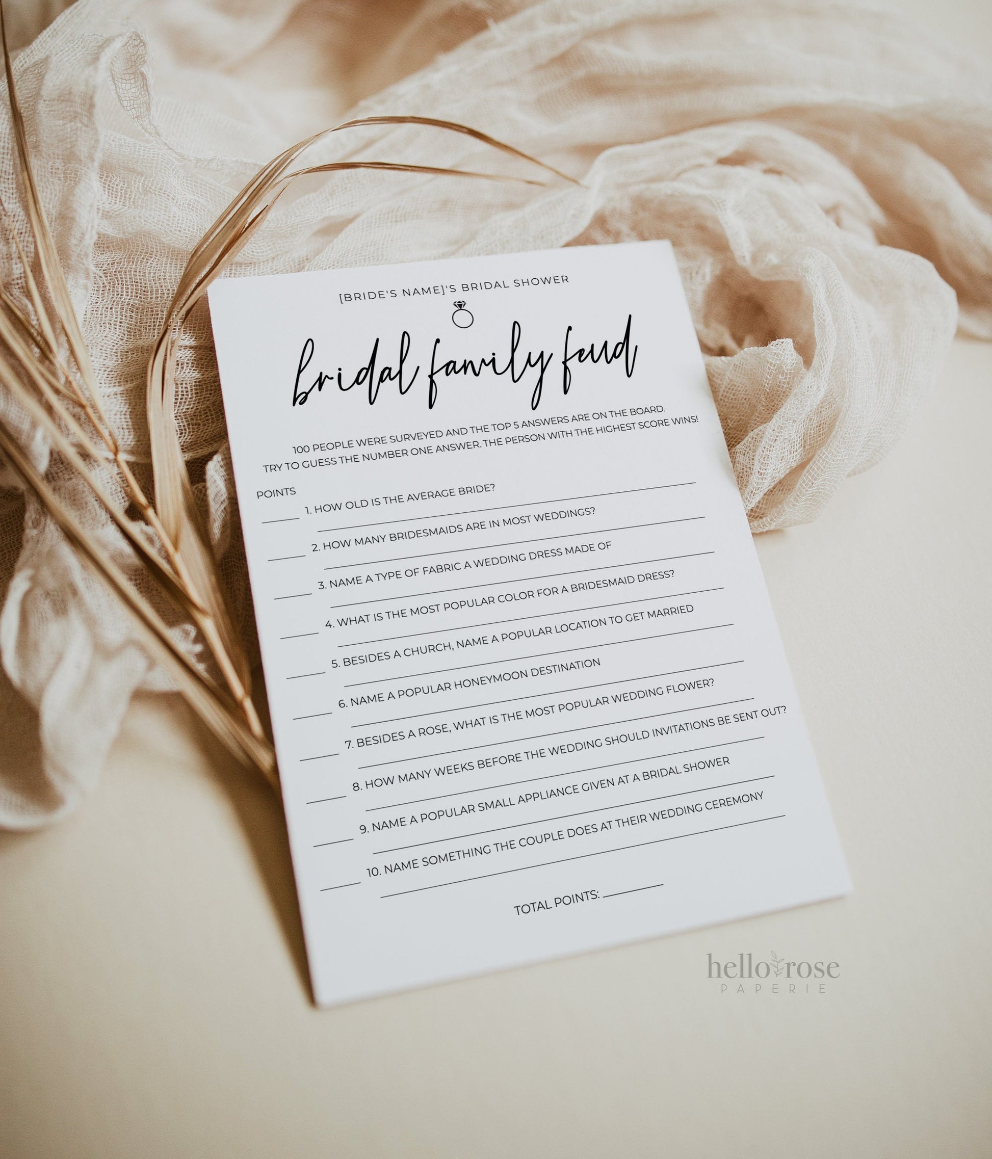Bridal Family Feud Bridal Shower Trivia Game . Bachelorette Hens . Minimalist PRINTABLE Editable Template . Instant Download Templett M2-T