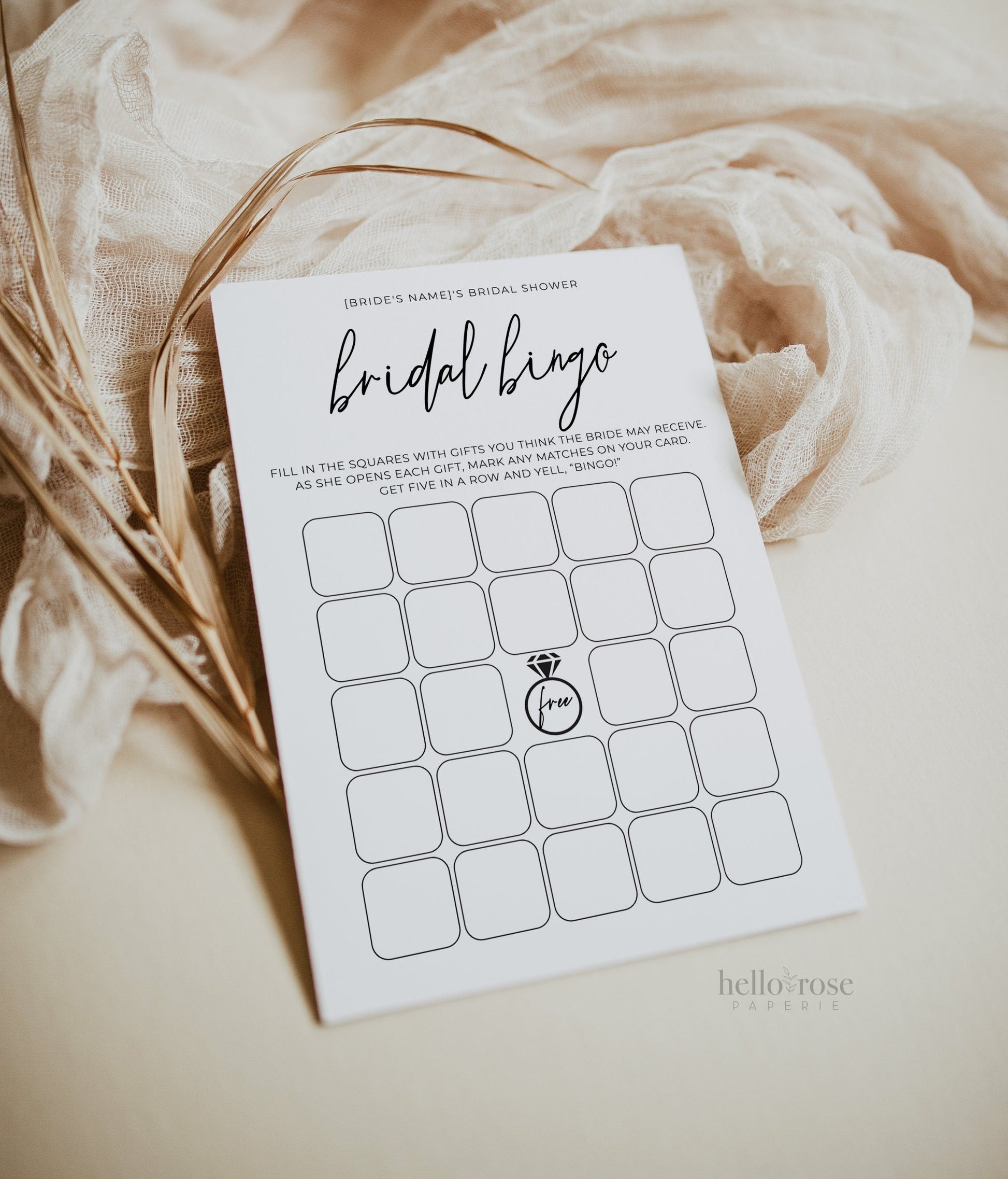 Bridal Bingo Editable Game . Bridal Shower Gift Opening Game . Minimalist PRINTABLE Editable Template . Instant Download Templett M2-T