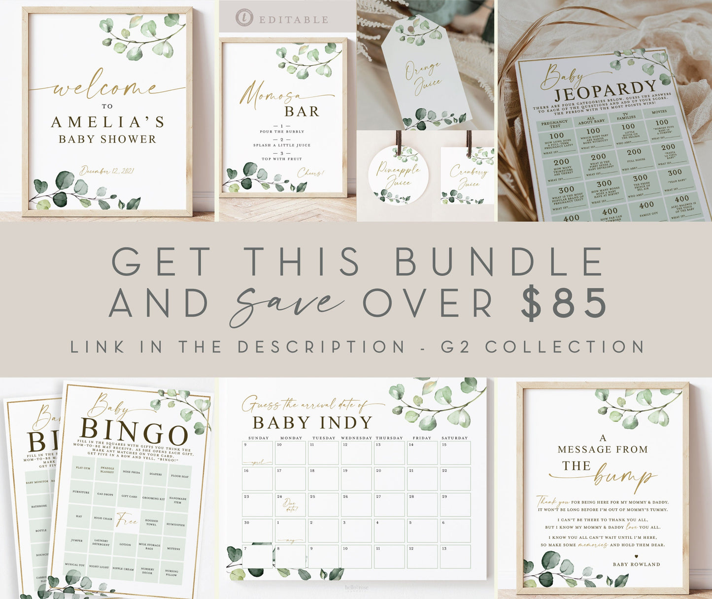 Baby Name Suggestions Printable Baby Shower Game . Sign + Card . Greenery Gold . PRINTABLE Editable Template Instant Download Templett G2-T