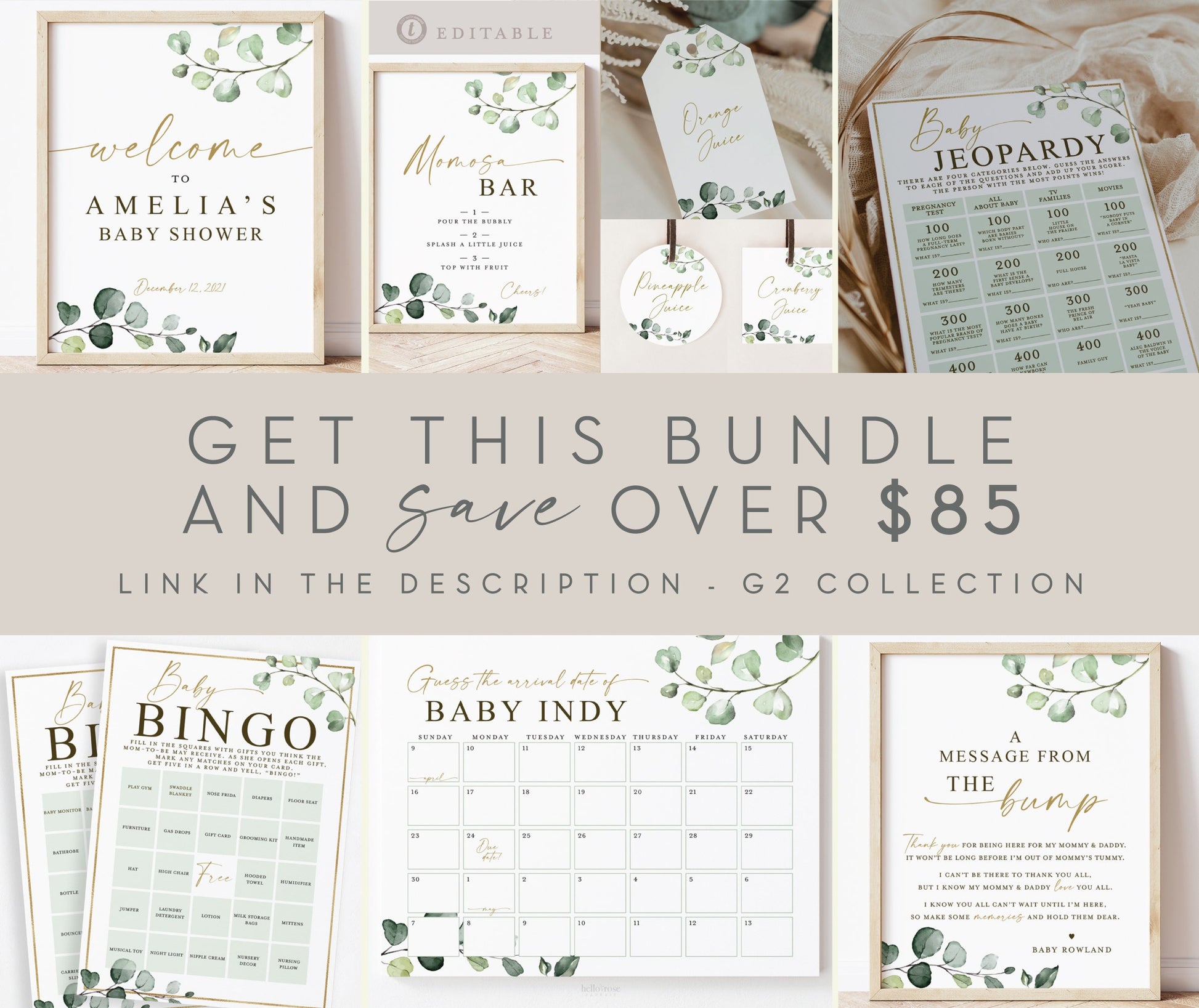 Baby Name Suggestions Printable Baby Shower Game . Sign + Card . Greenery Gold . PRINTABLE Editable Template Instant Download Templett G2-T