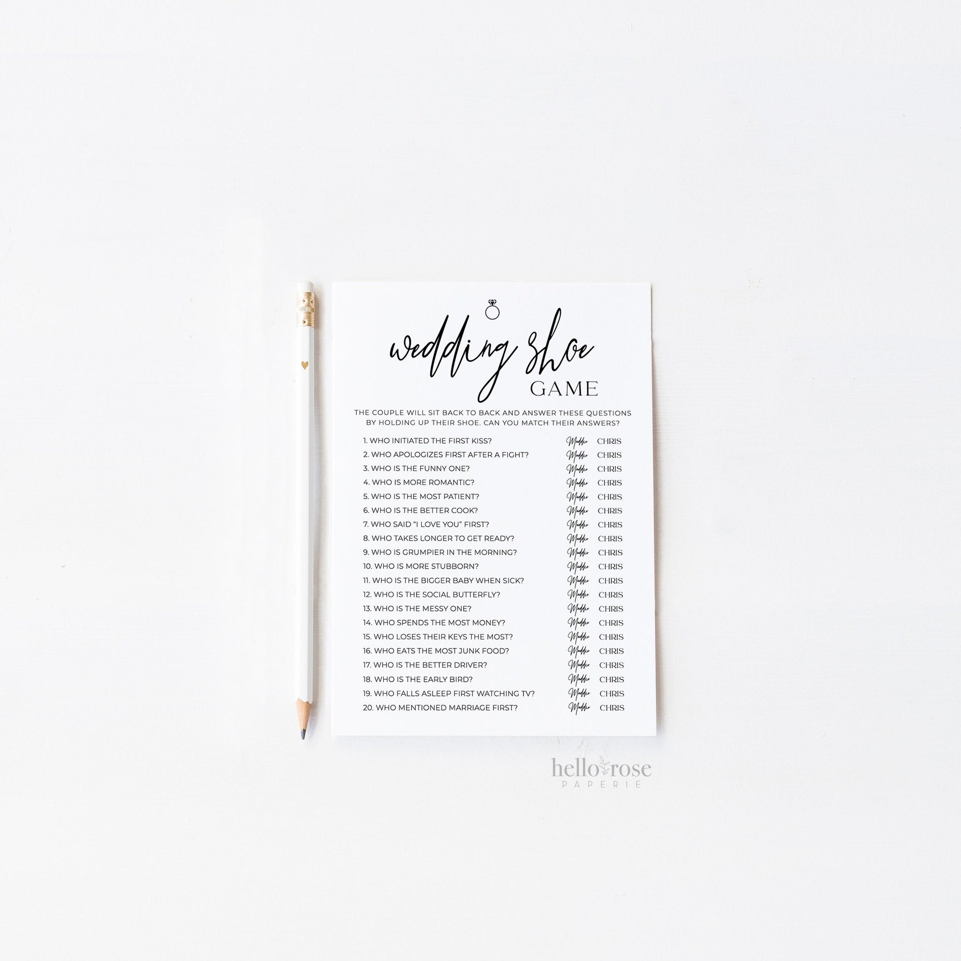 The Wedding Shoe Game Template . Couples Shower Wedding Rehearsal Dinner Game . Minimalist PRINTABLE Editable Instant Download Templett M2-T