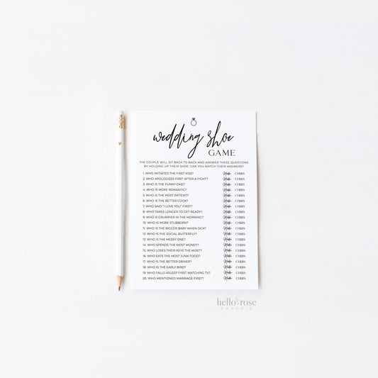 The Wedding Shoe Game Template . Couples Shower Wedding Rehearsal Dinner Game . Minimalist PRINTABLE Editable Instant Download Templett M2-T