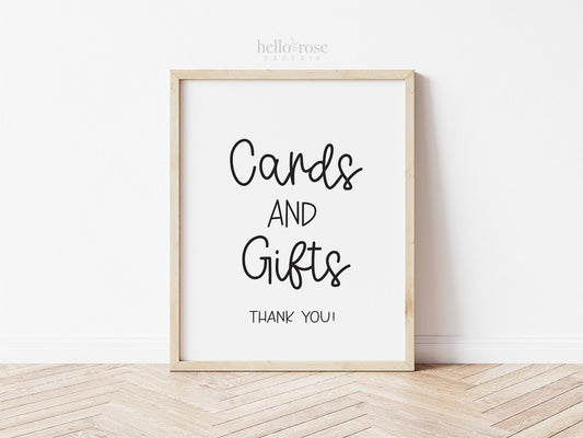 Cards and Gifts Thank You Baby Shower Table Sign . Boy Girl Neutral . Kraft + Minimalist Black White . Printable 8x10 Instant Download . K4
