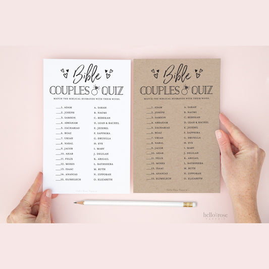 Bible Couples Matching Quiz . Bridal Shower Printable Game . Christian Biblical Religious . Kraft + Black & White . Instant Digital Download