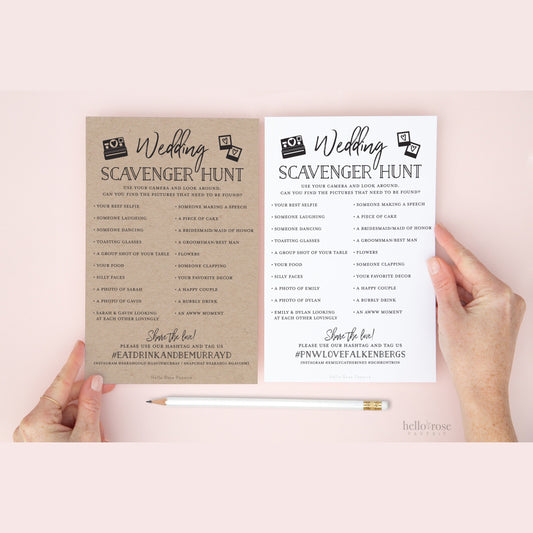 Wedding Scavenger Hunt Personalized Printable Game . I Spy Wedding Reception Photo Game . Kraft + Minimalist Black White . Digital Download