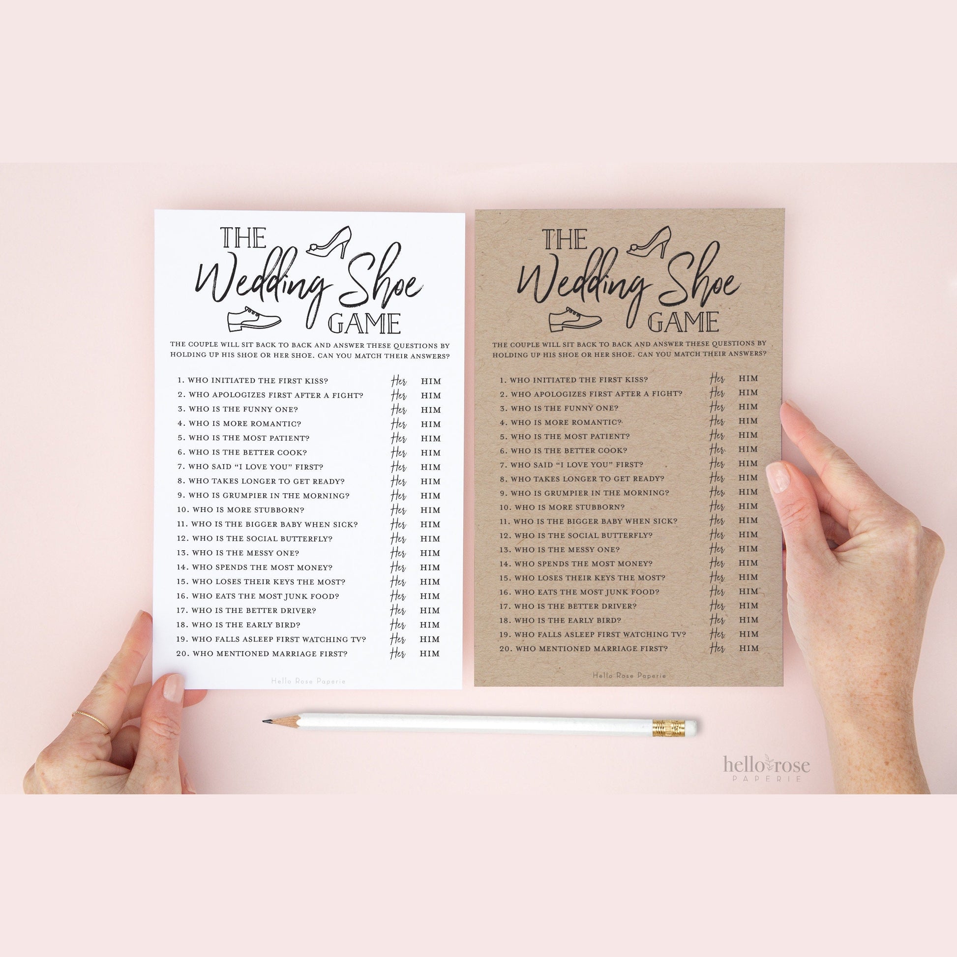 The Wedding Shoe Game Printable . Wedding Bridal Couples Shower Engagement Party . Kraft + Minimalist Black White . Instant Download