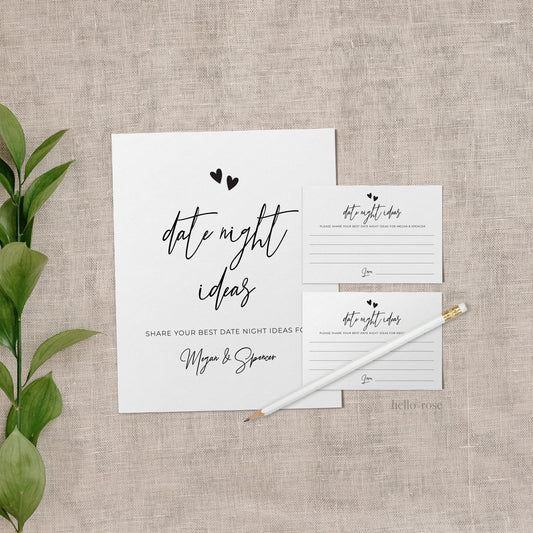 Date Night Ideas Personalized Game Template . Bridal Shower Bachelorette Hens Party Wedding . Minimalist PRINTABLE Editable Templett M2-T