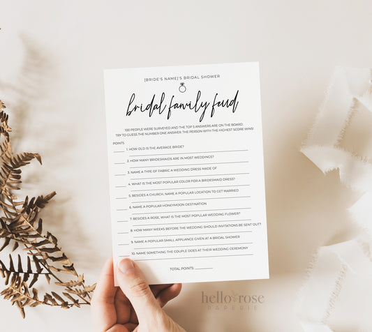 Bridal Family Feud Bridal Shower Trivia Game . Bachelorette Hens . Minimalist PRINTABLE Editable Template . Instant Download Templett M2-T