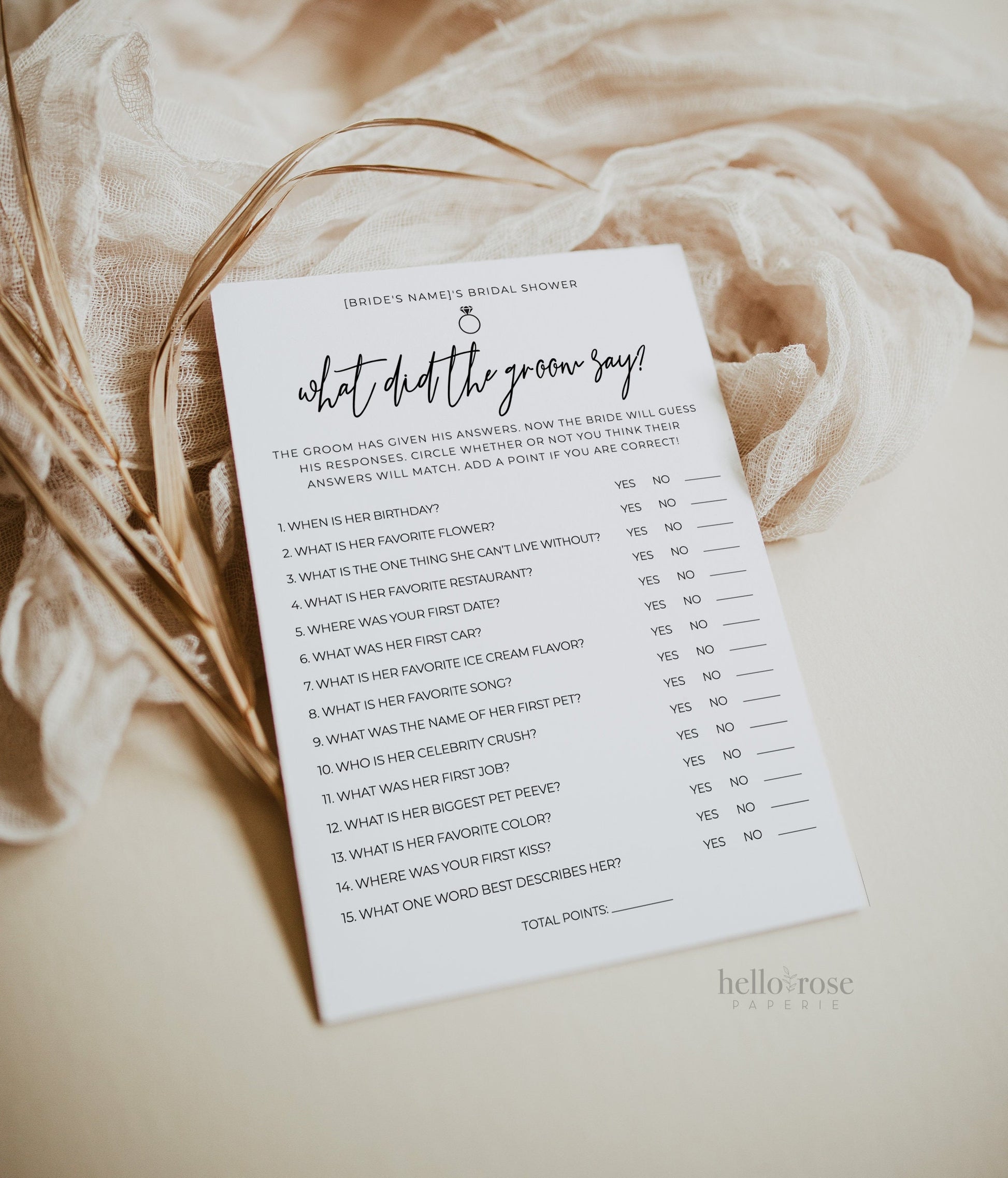 What Did the Groom Say Bridal Couples Shower Bachelorette Game . Minimalist PRINTABLE Editable Template . Instant Download Templett M2-T