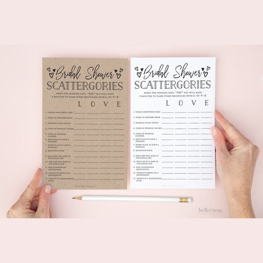 Bridal Shower Scattergories Printable Game . Kraft + Minimalist Black White . Wedding Bachelorette Couples . Instant Digital Download K3