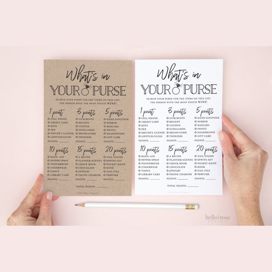 What's in Your Purse Printable Bridal Shower Game . Kraft + Minimalist Black White . Bachelorette Hens Party . Instant Digital Download K3