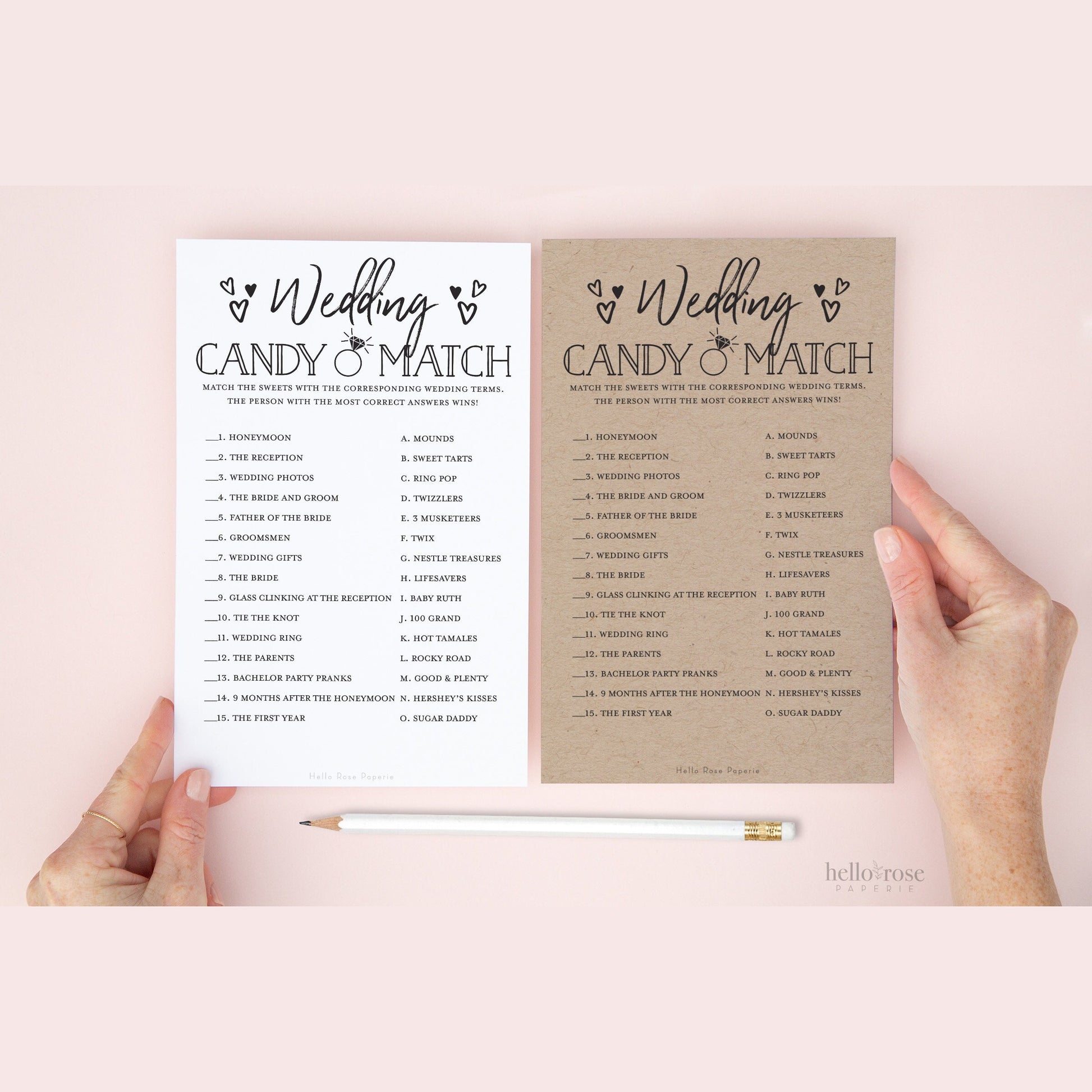 Wedding Candy Match Game . Bridal Couples Wedding Shower Printable Game . Kraft + Minimalist Black and White . Instant Digital Download K3