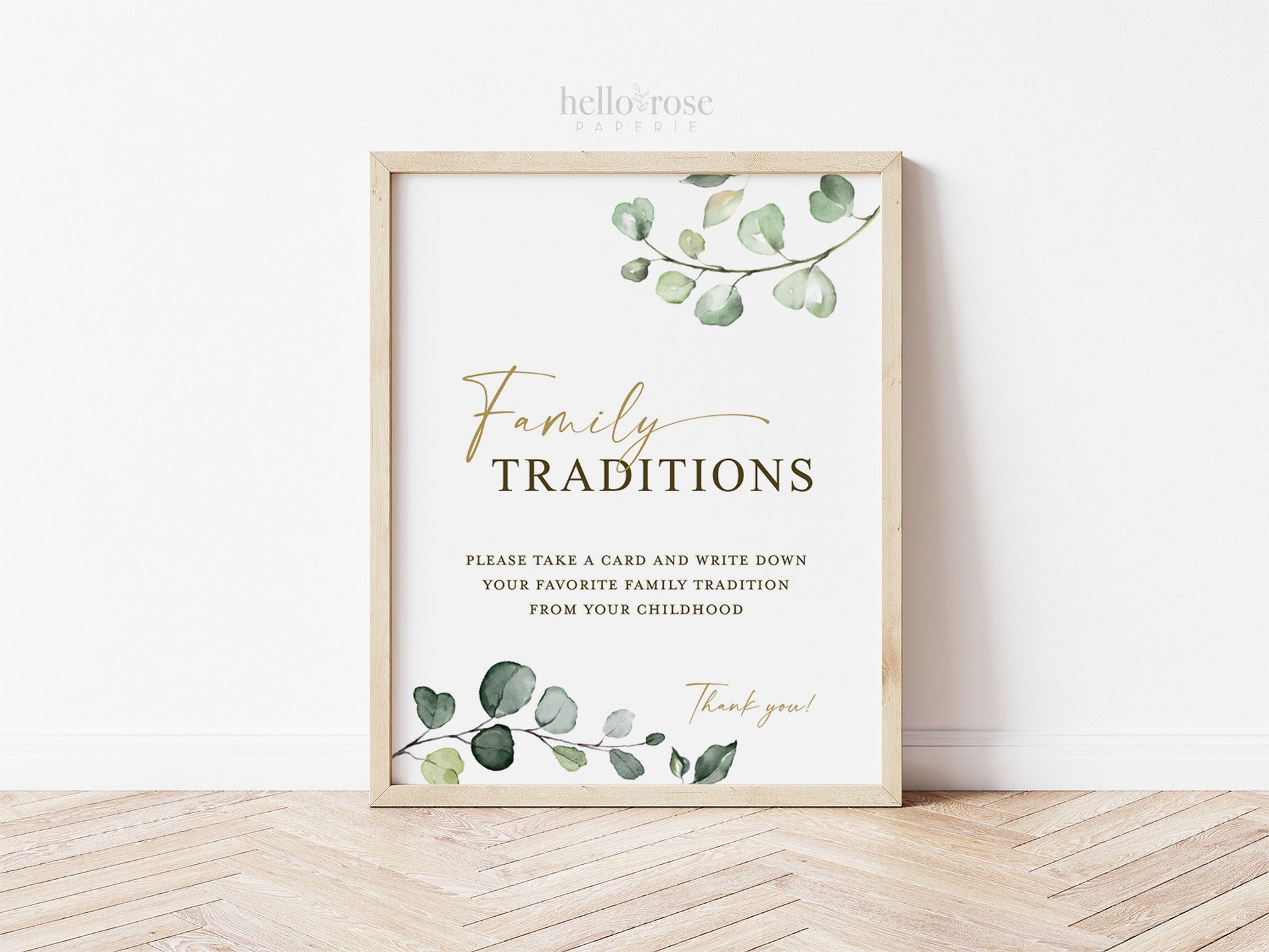 Family Traditions Cards and Sign Printable . Baby Shower . Greenery + Gold . Share a Favorite Family Childhood Memory . Instant Download G2
