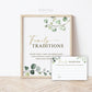 Family Traditions Cards and Sign Printable . Baby Shower . Greenery + Gold . Share a Favorite Family Childhood Memory . Instant Download G2