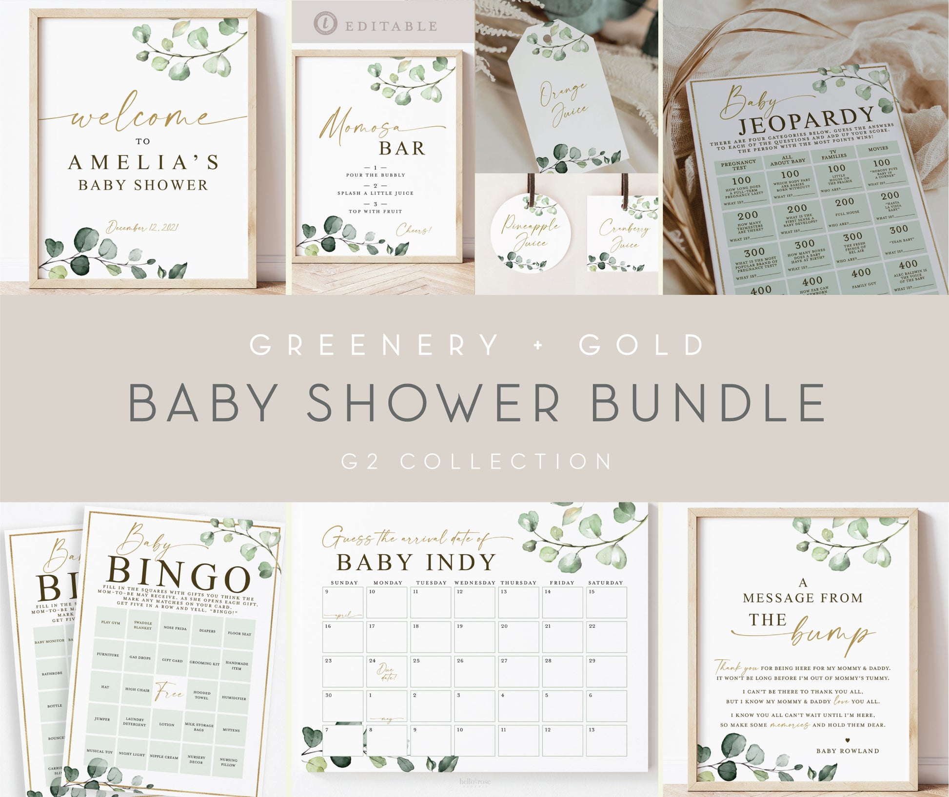 Bundle of 20 Baby Shower Games + Signs . Printable Girl Boy Neutral Shower Games Signs . Editable Template . Instant Download . Templett G2