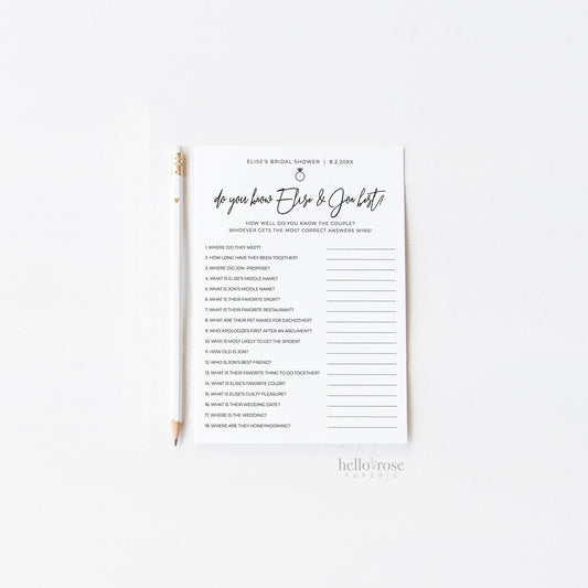 Who Knows the Couple Best Personalized Bridal Shower Bachelorette Hens Game . Minimalist PRINTABLE Editable Template Download Templett M2-T