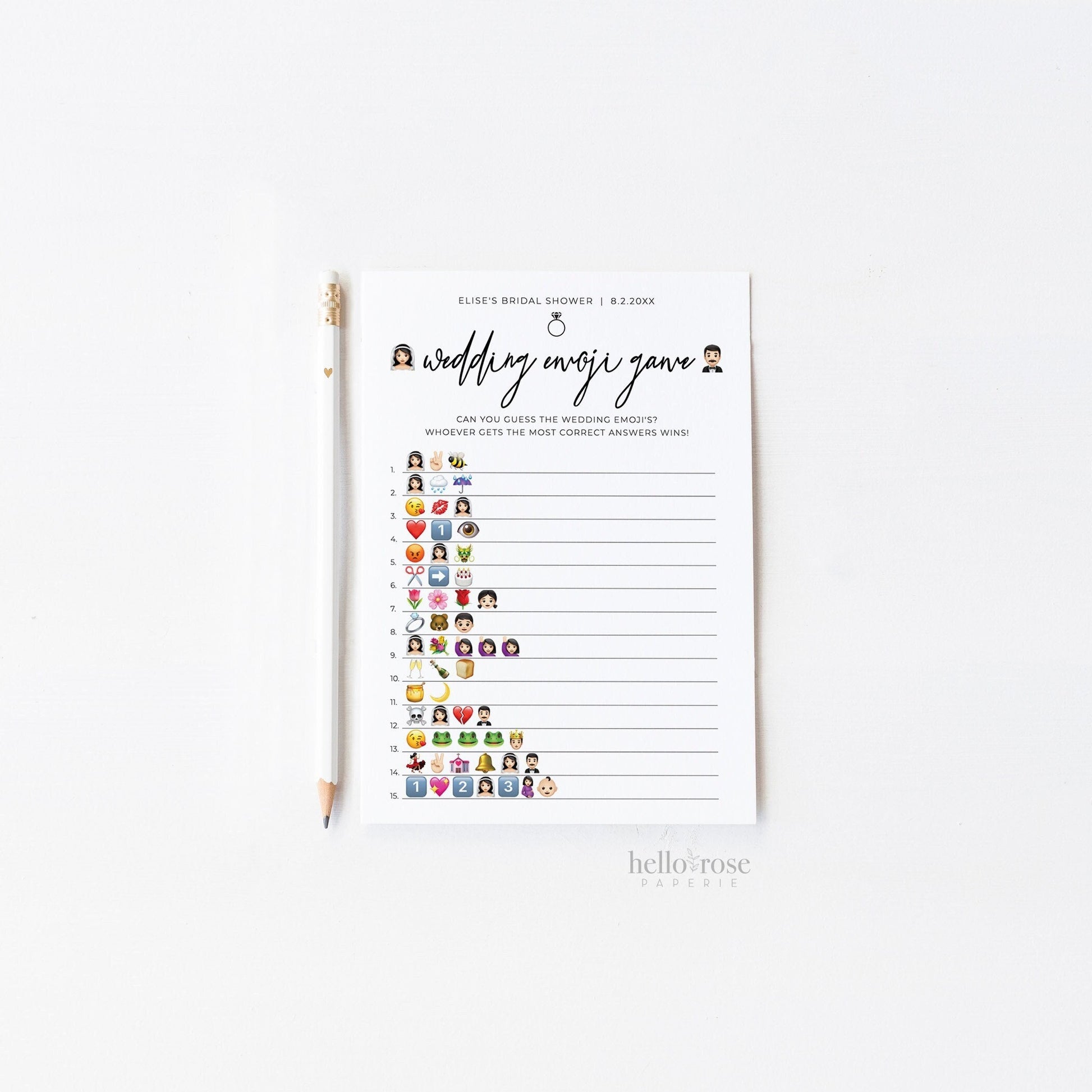 Wedding Emoji Pictionary Bridal Shower Game . Bachelorette Hens . Minimalist PRINTABLE Editable Template . Instant Download Templett M2-T