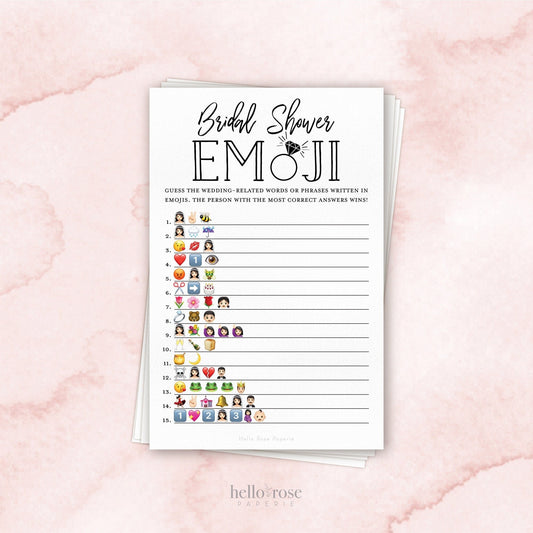 Emoji Pictionary Bridal Shower Printable Game . Wedding Bachelorette Hens Party . Minimalist Black & White . Instant Download Printable PDF