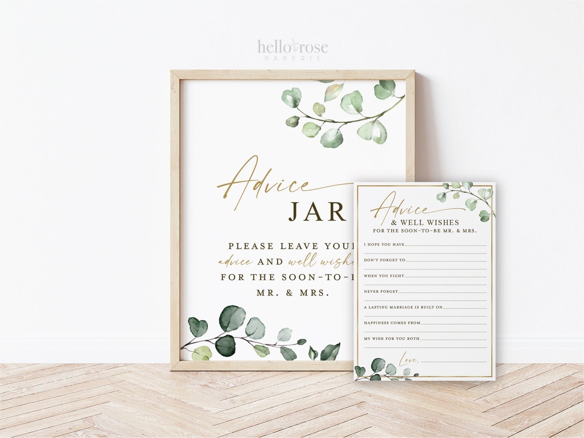 Advice and Well Wishes for the Soon to be Mr and Mrs Sign + Card . Wedding Bridal Shower Printable . Greenery and Gold . Instant Download G2