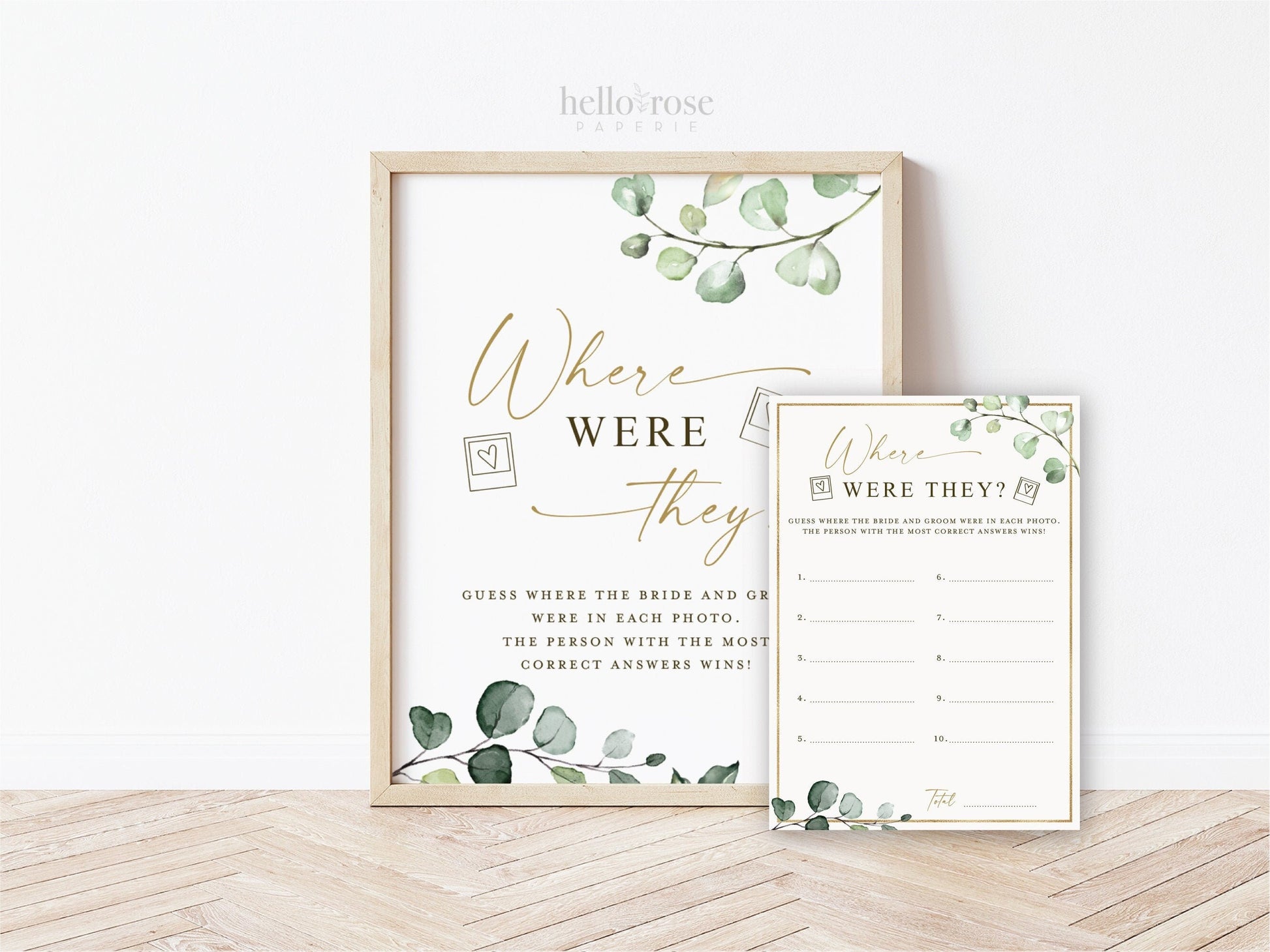 Where Were They Game Cards + Sign Printable . Where in the World . Greenery + Gold . Bridal Shower Bachelorette Party . Instant Download G2