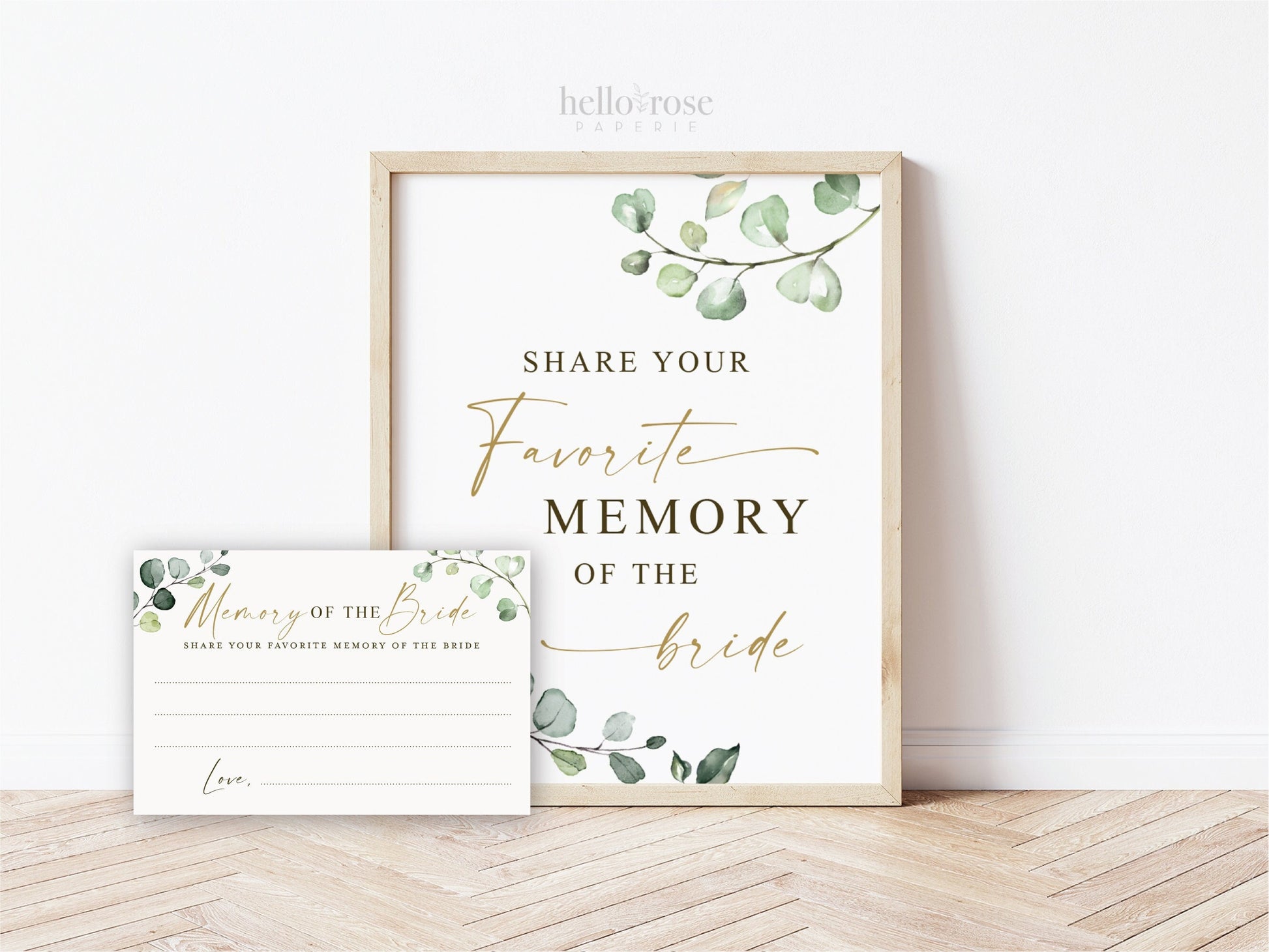 Favorite Memory of the Bride Cards + Sign Printable . Greenery and Gold . Bridal Shower Bachelorette Hens Party . Instant Download G2