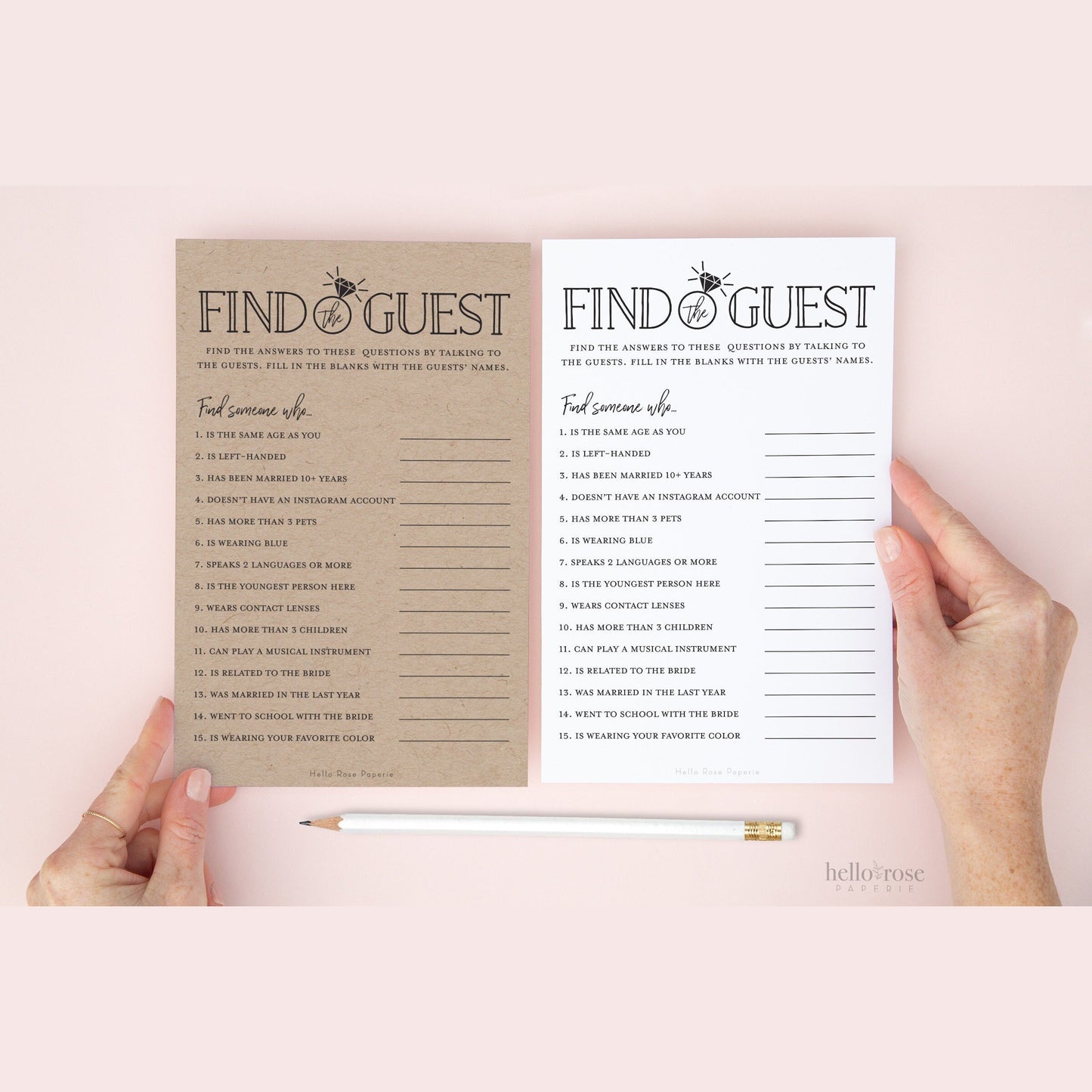 Find the Guest Who Printable Bridal Shower Game . Icebreaker . Kraft + Minimalist Black & White . Wedding Shower . Instant Digital Download