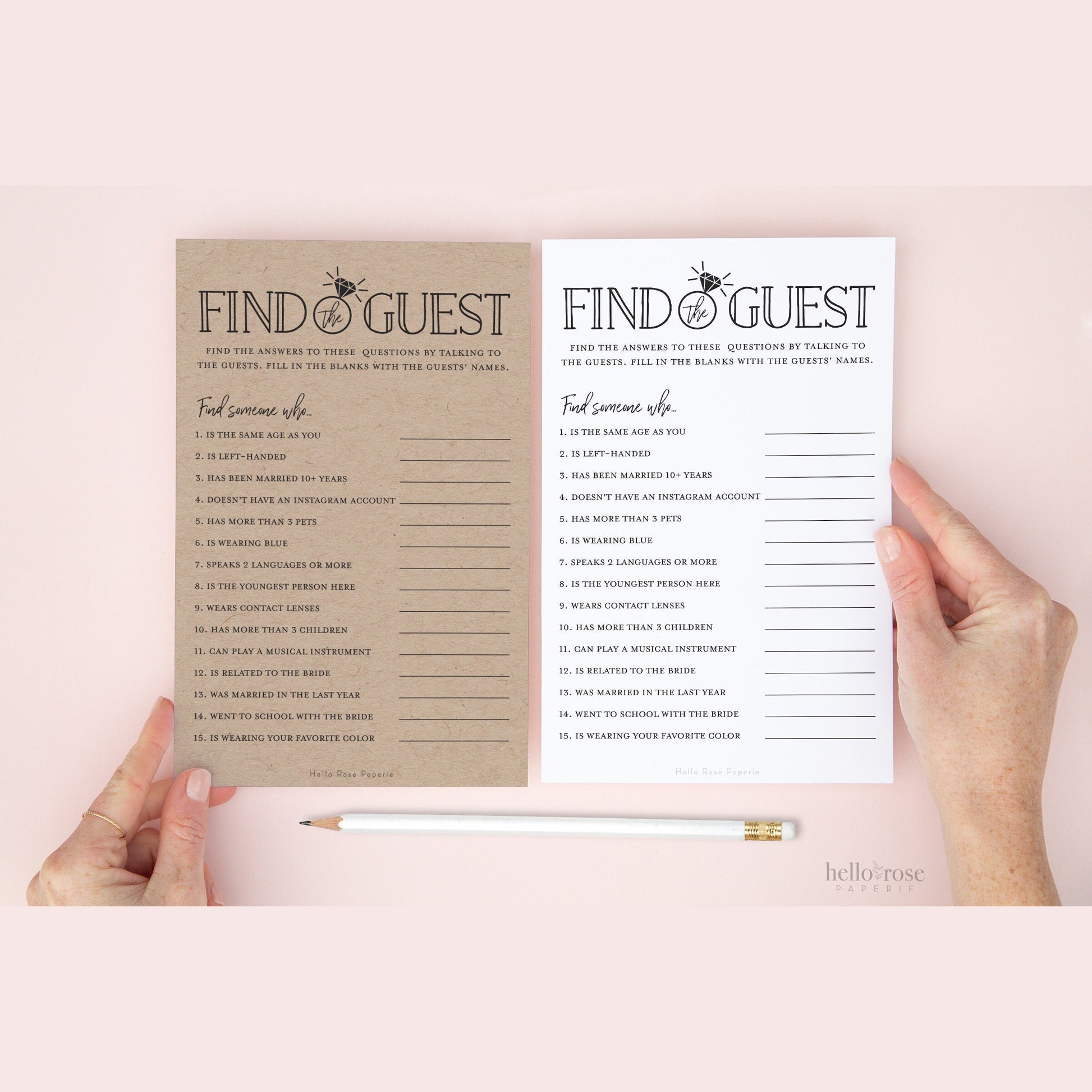 Find the Guest Who Printable Bridal Shower Game . Icebreaker . Kraft + Minimalist Black & White . Wedding Shower . Instant Digital Download