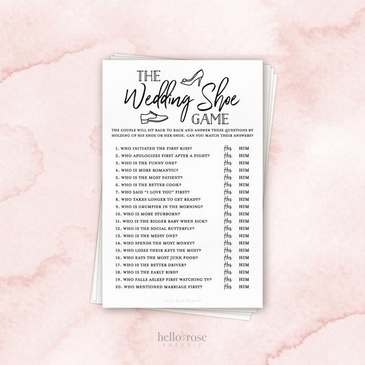 The Wedding Shoe Printable Bridal Shower Wedding Printable Game . Fun Couple Game . Black White Rustic Modern . Instant Digital Download