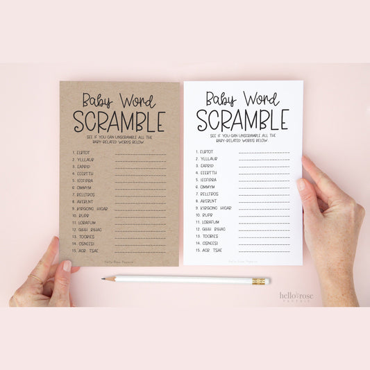 Baby Word Scramble Baby Shower Printable Game . Boy or Girl . Kraft + Minimalist Black and White . Instant Digital Download PDF K4