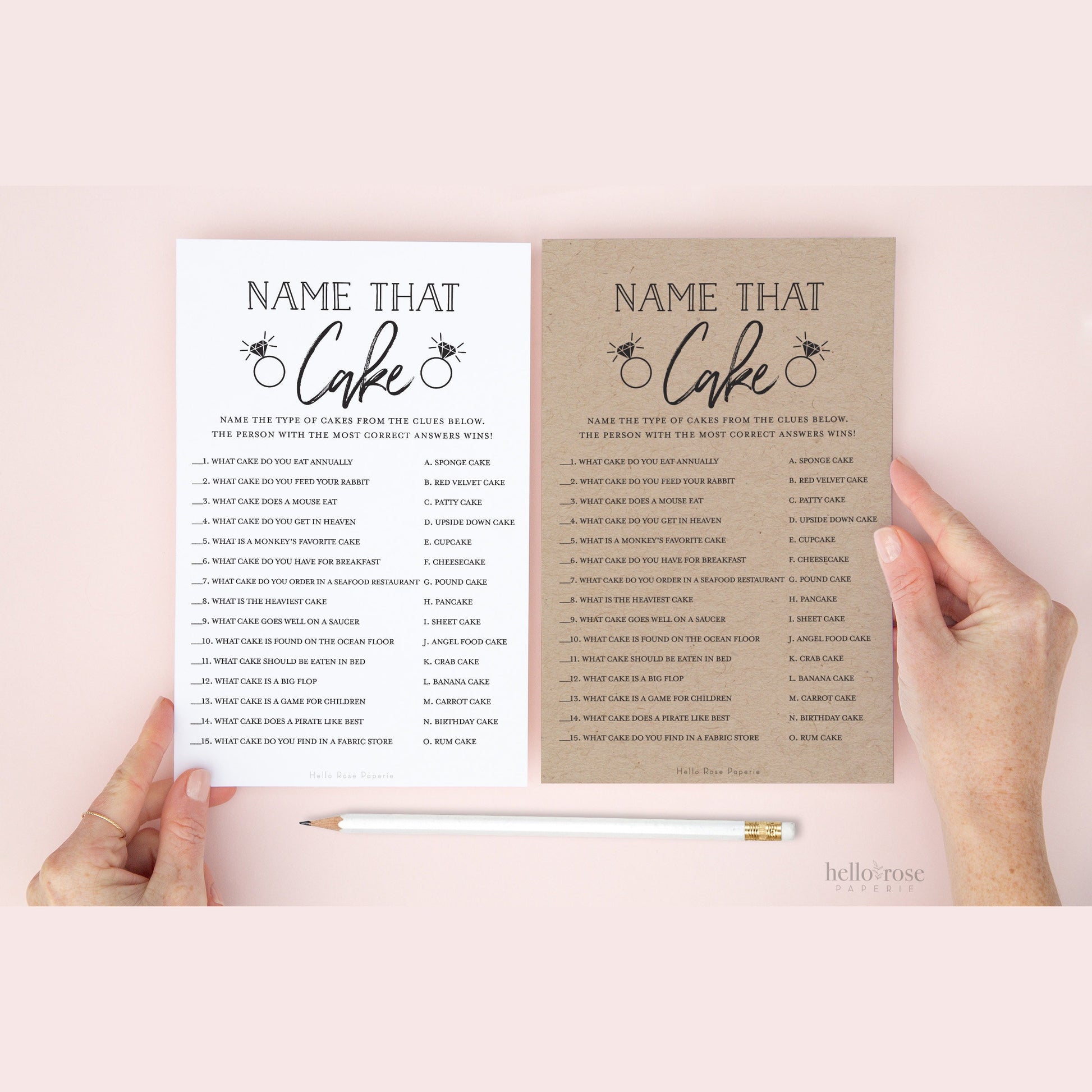 Name That Cake Bridal Shower Game PRINTABLE with Answers . Kraft + Minimalist Black & White . Instant Download K3