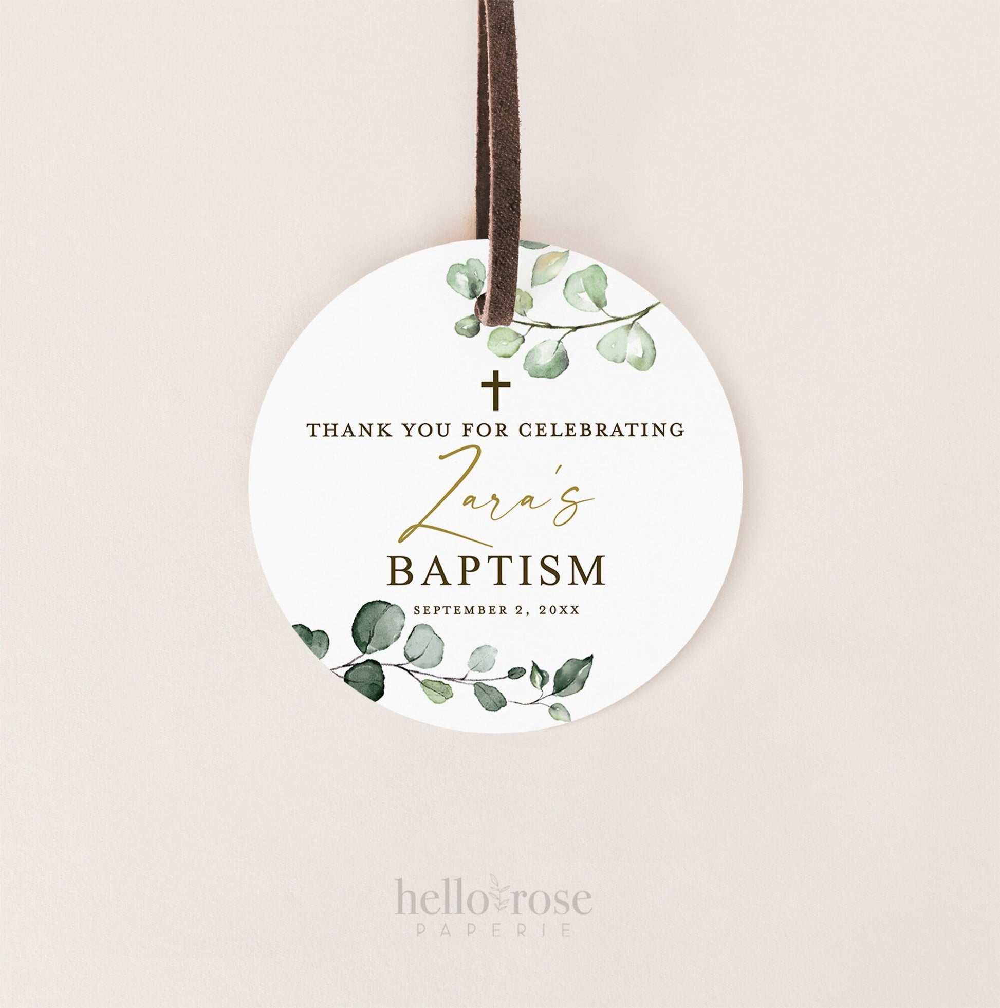 Baptism Thank You Favor Tags Template . Christening Communion Greenery . Personalized Editable PRINTABLE Templett Instant Download G-2