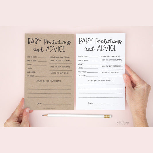 Baby Predictions and Advice Card Baby Shower Game . Advice Card for Parents Keepsake . Kraft + Minimalist Black White . Instant Download K4