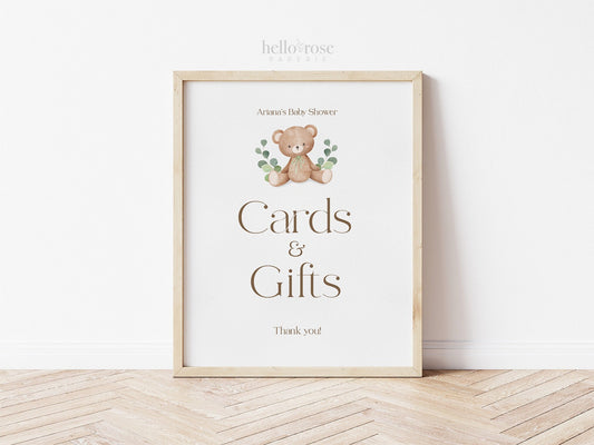 Books and Gifts Sign Template . Books for Baby . Teddy Bear Baby Shower Blue Pink Green . PRINTABLE Editable Templett Instant Download B1-T
