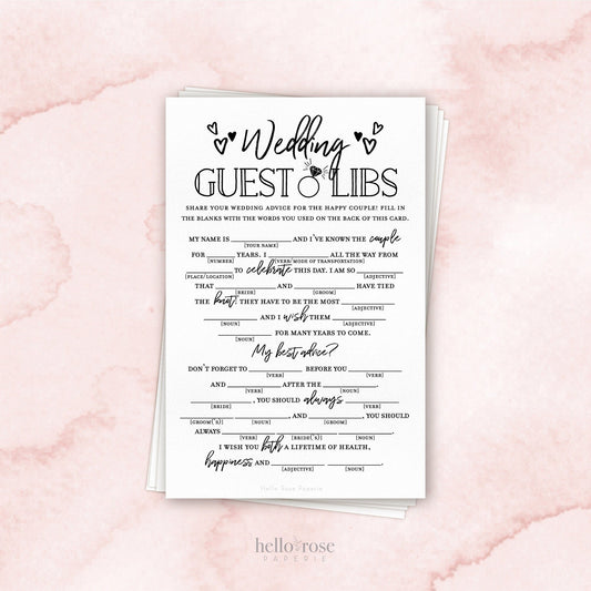 Wedding Guest Libs . Printable Funny Wedding Advice Mad Libs Game . Kraft + Minimalist Black & White . Instant Download Printable