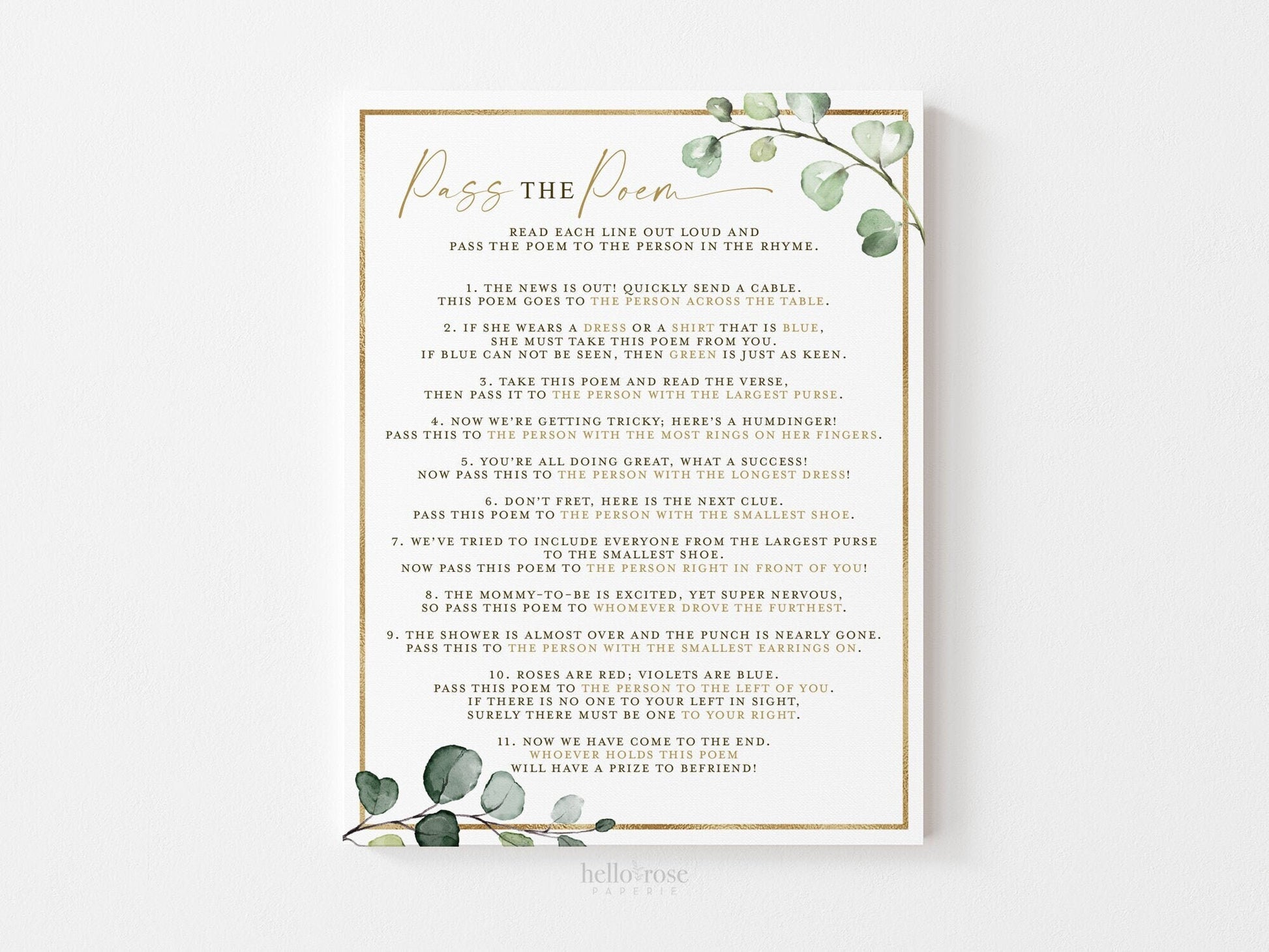 Pass the Poem Baby Shower Game . Baby Shower Girl Boy Rustic Boho . Gift Passing Poem . Printable 8.5x11 . Instant Digital Download . G2