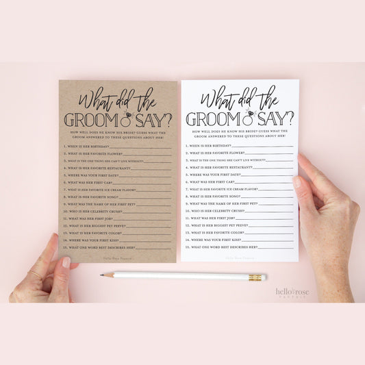 What Did the Groom Say About His Bride . PRINTABLE Bridal Shower Game . Bachelorette . Kraft + Minimalist Black & White . Instant Download