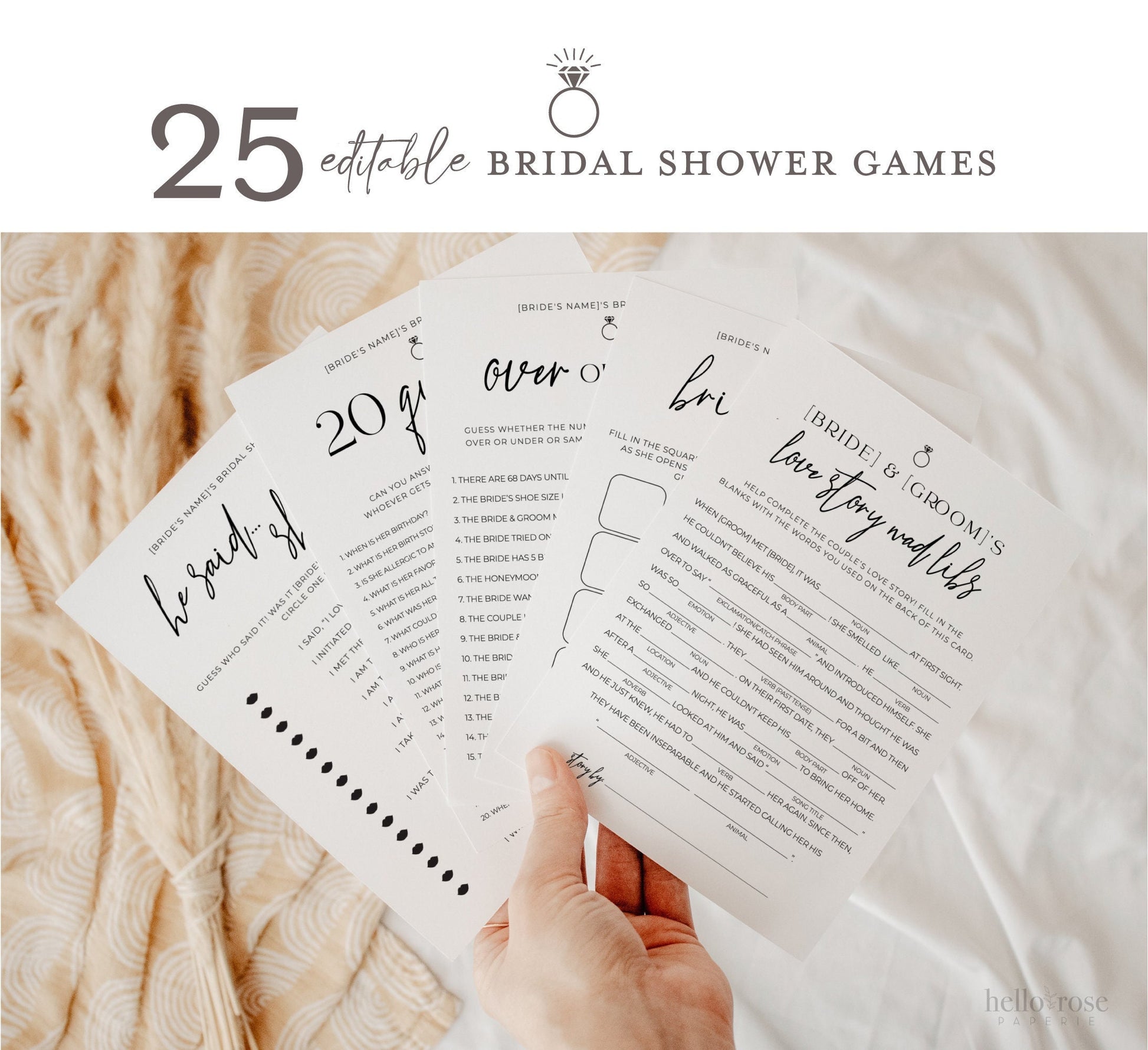 Minimalist Bridal Shower Games Bundle . 25 Editable Printable Games . Best Sellers . Editable Template . Instant Download Templett