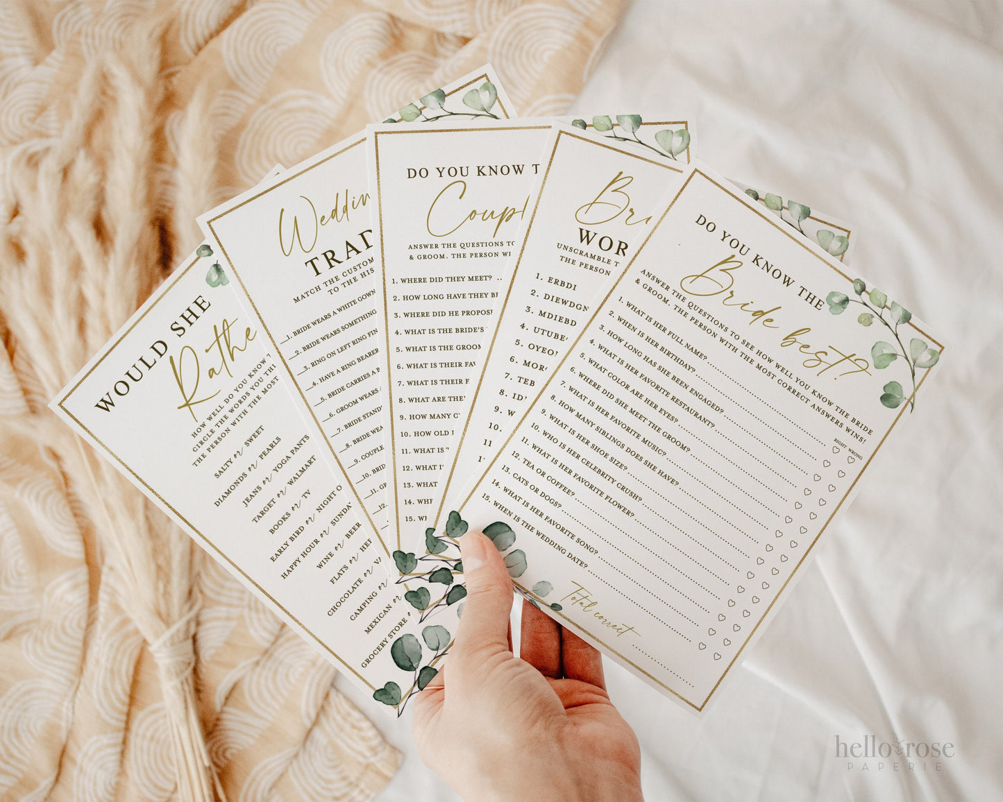 12 Bridal Shower Games Bundle Bestsellers . Printable Wedding Greenery + Gold Games . Editable Template . Instant Download Templett G2-T
