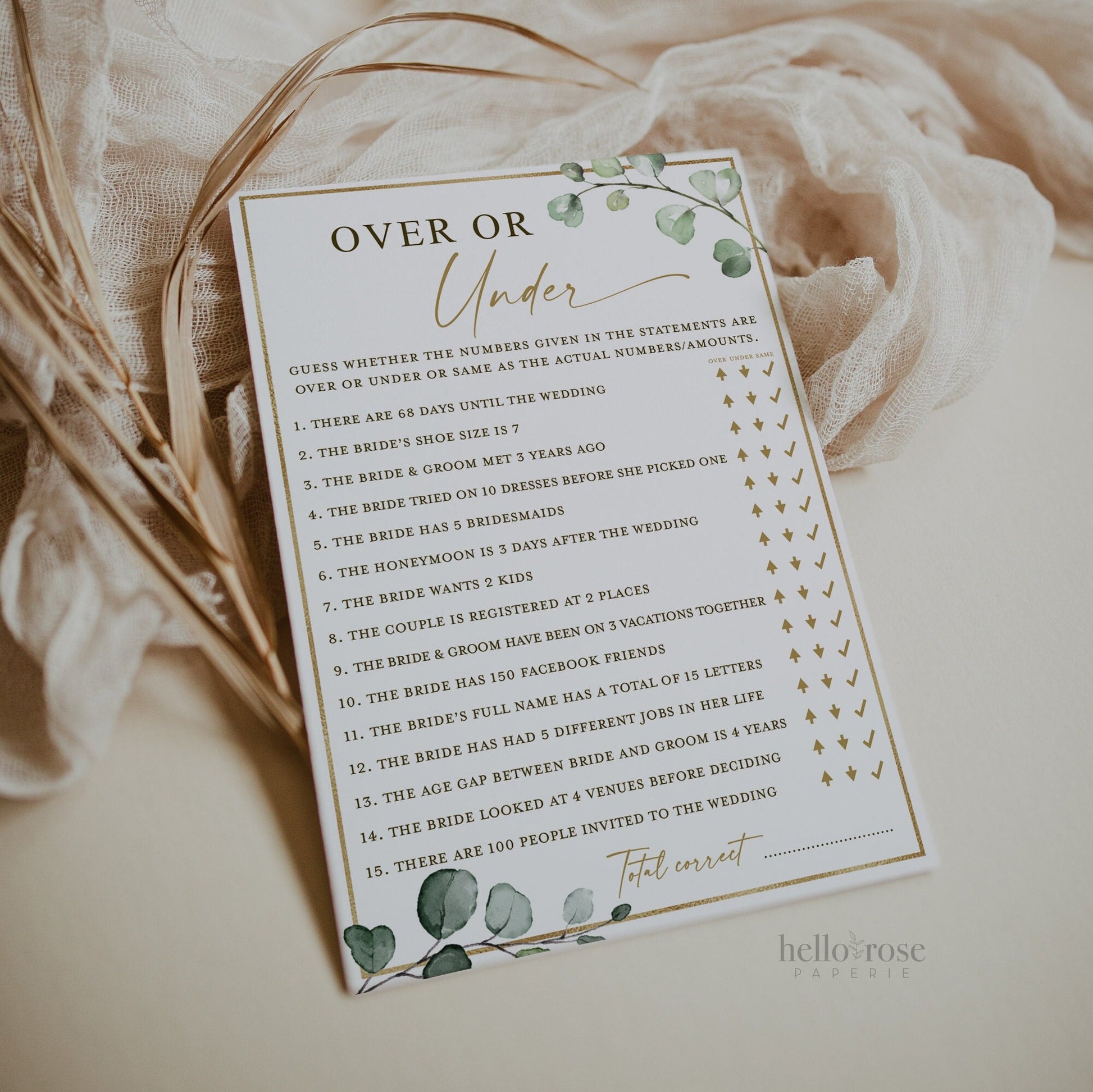 Bridal Shower Game Bundle . 15 Editable Printable Games . Greenery + Gold Best Sellers . Editable Template . Instant Download . Templett G2
