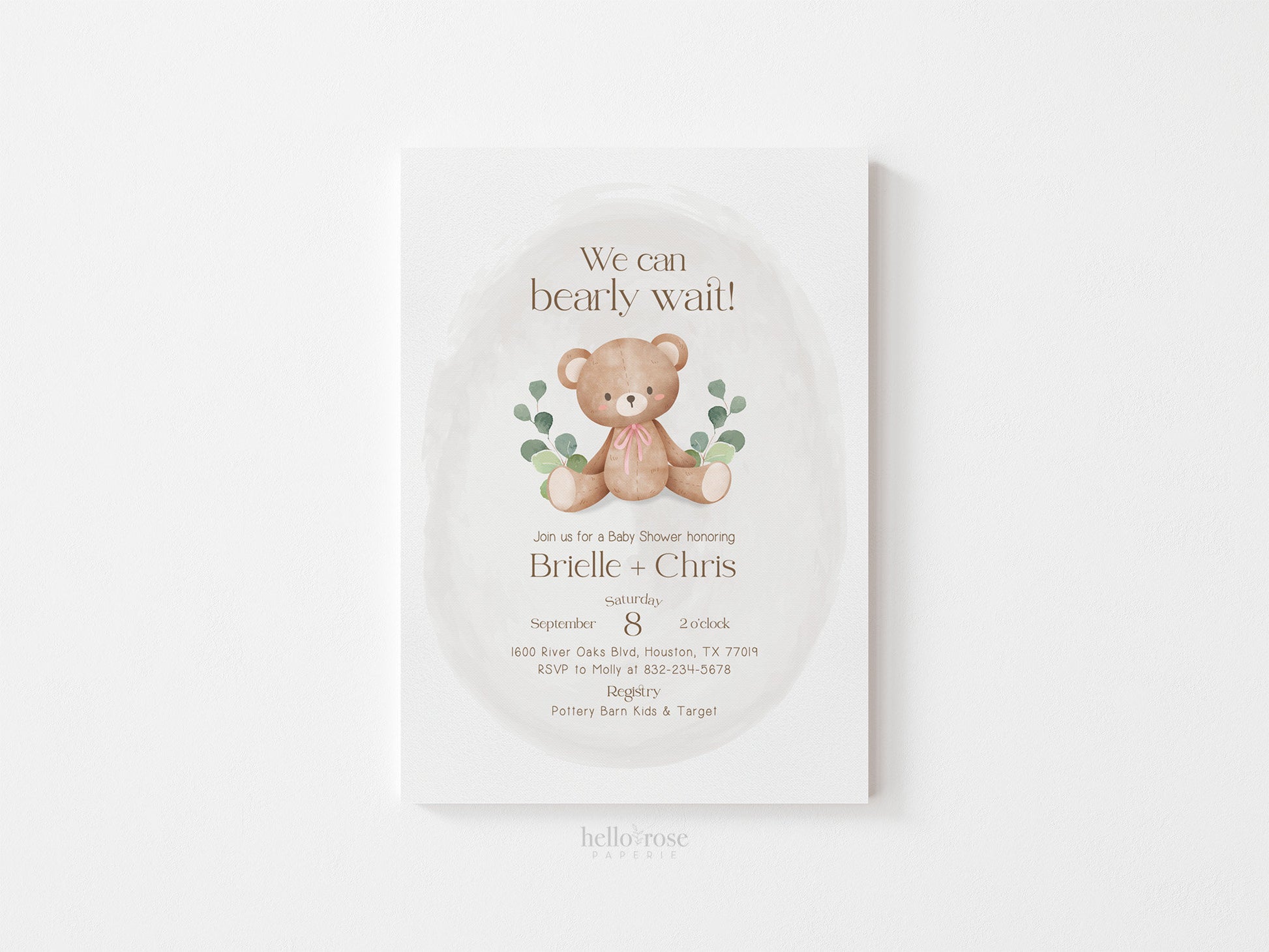 Editable Teddy Bear Baby Shower Invitation and Envelope Template Bundle . 3 Colors Green Blue Pink Neutral . Templett Instant Download B1-T