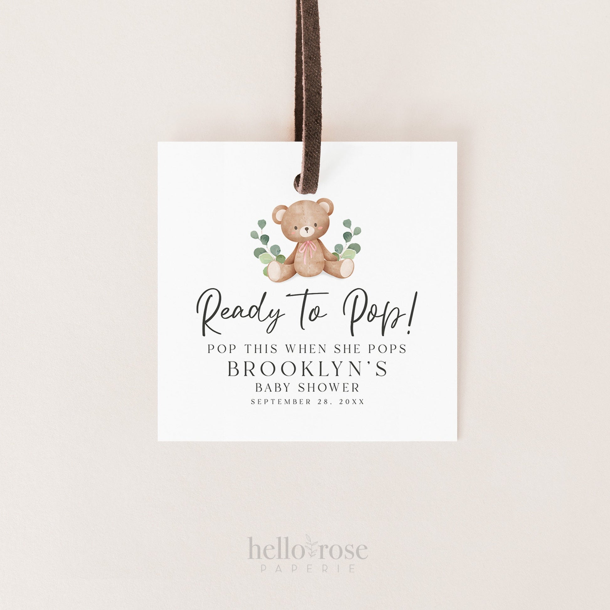 Ready to Pop Teddy Bear Tags Template . Baby Shower Mini Champagne Favors . Personalized Editable PRINTABLE Templett Instant Download P2-T