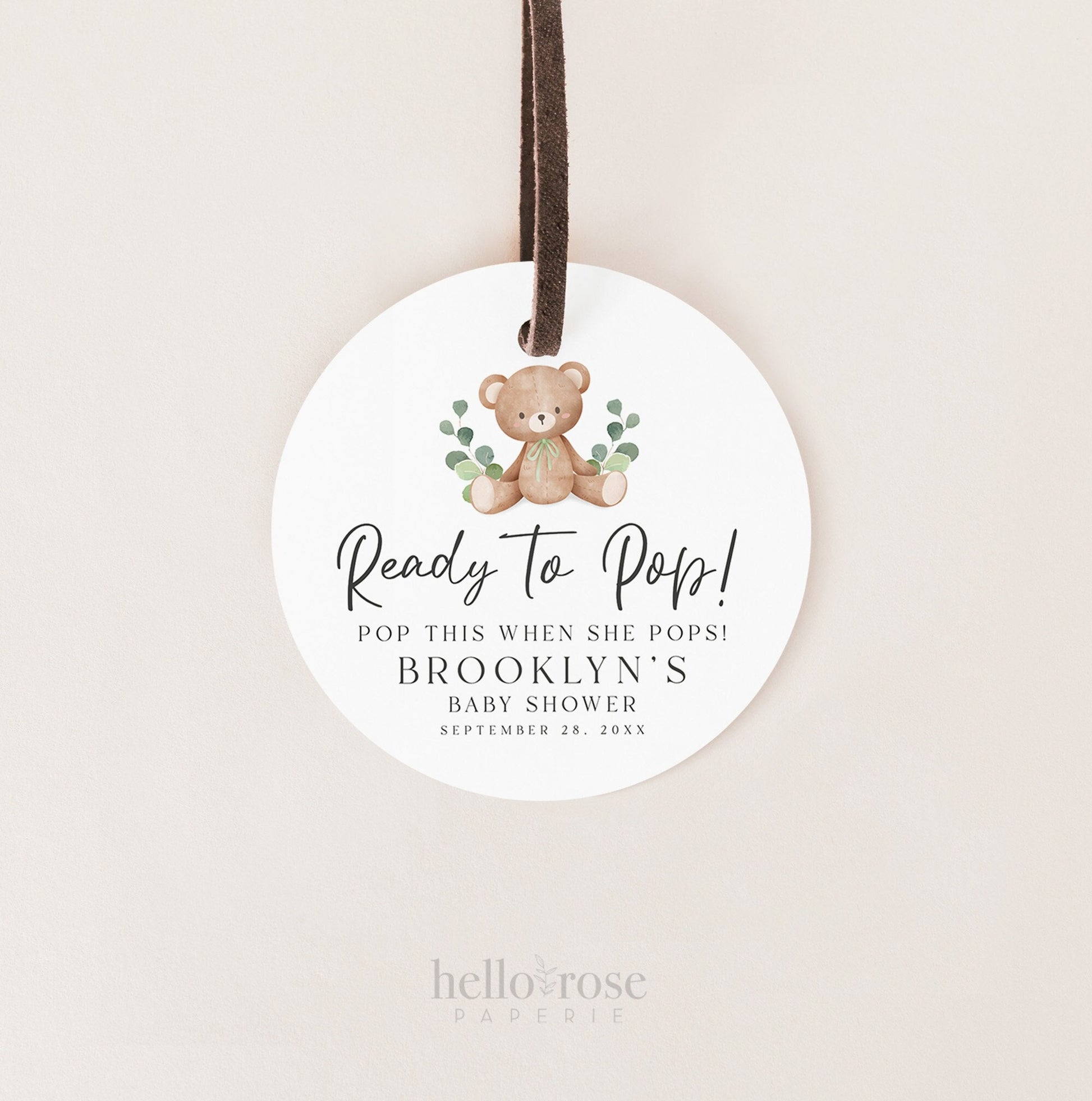 Ready to Pop Teddy Bear Tags Template . Baby Shower Mini Champagne Favors . Personalized Editable PRINTABLE Templett Instant Download P2-T