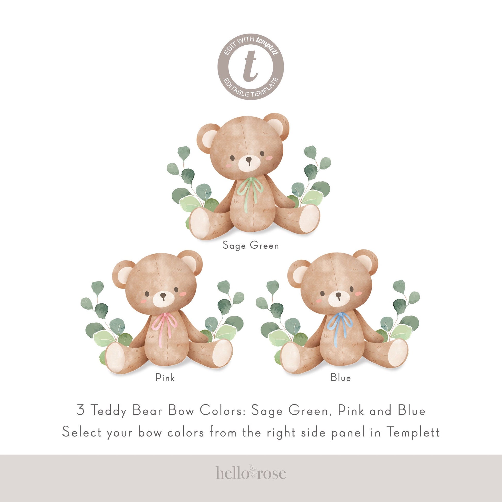 Guess How Many Teddy Grahams Editable . Teddy Bear Baby Shower Blue Pink Green Gender Neutral . PRINTABLE Templett Instant Download B1-T