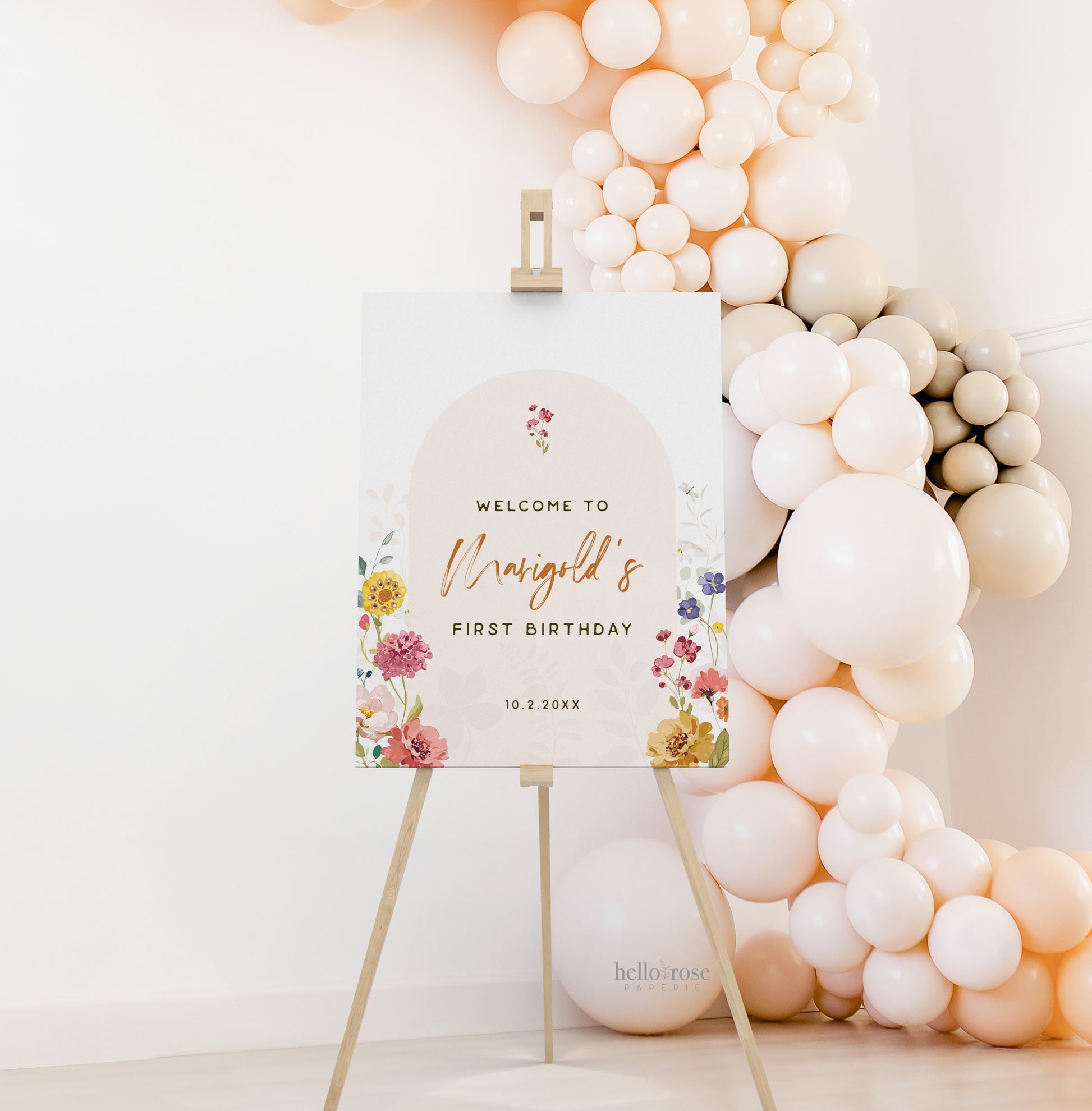 First Birthday Welcome Sign Template . Wildflowers Girl 1st Birthday . PRINTABLE Editable Poster . Instant Download Templett