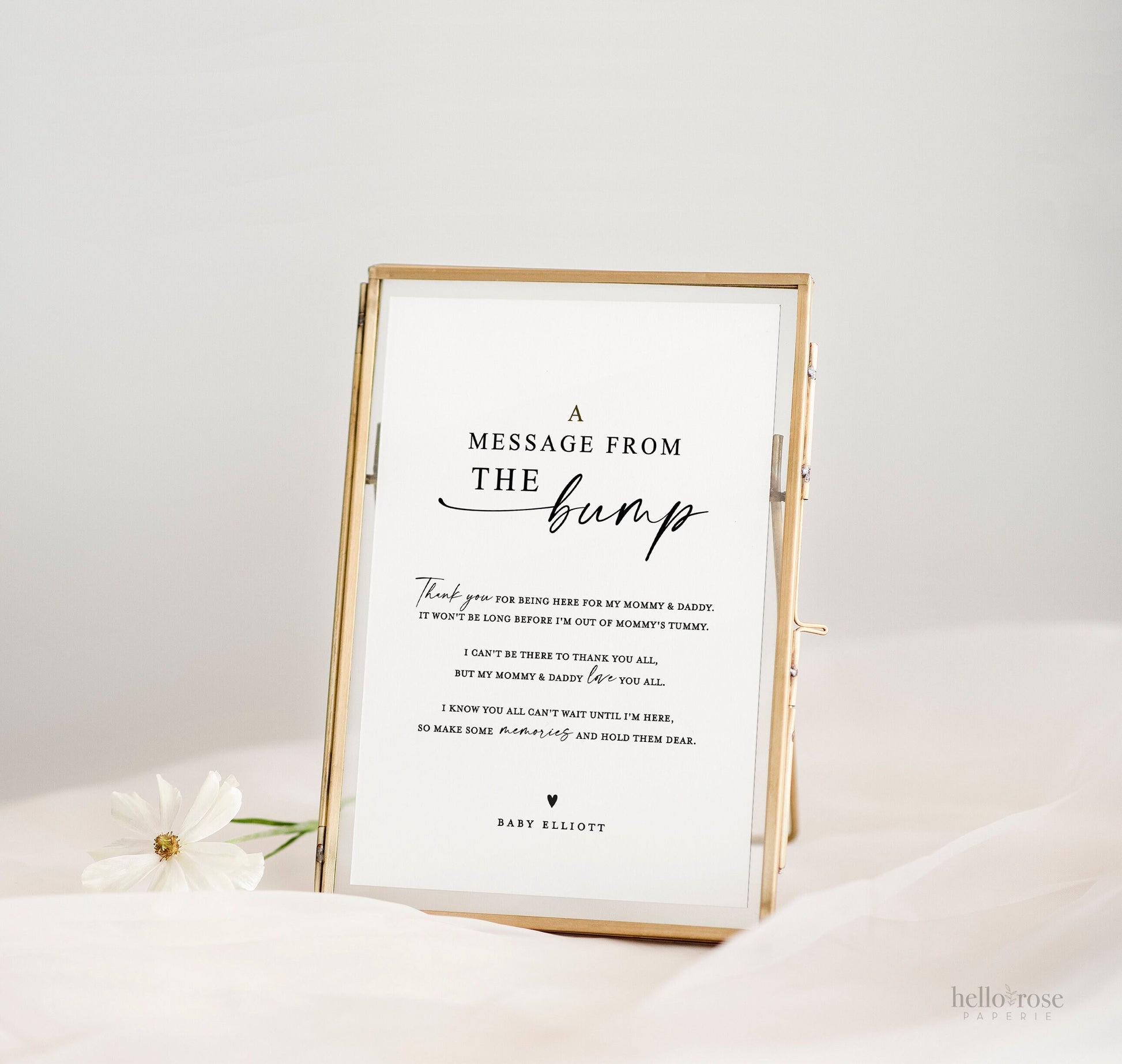 A Message From the Bump . Personalized Baby Shower Bump Sign . Greenery + Gold . PRINTABLE Editable Template Instant Download Templett SM-T