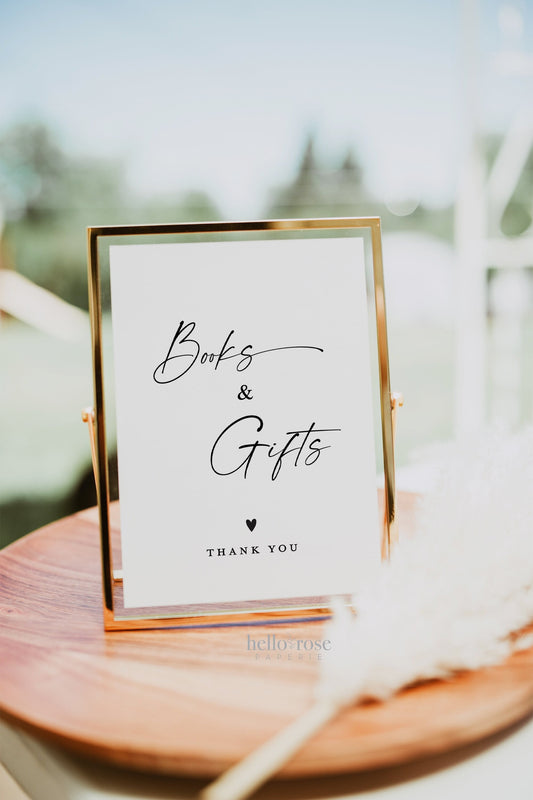Books and Gifts Simple Modern Sign . Minimalist Baby Shower Gift Table Sign . PRINTABLE Editable Template Instant Download Templett SM-T