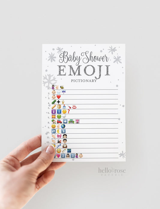 Baby Shower Emoji Pictionary Game . Winter Wonderland Girl Boy Neutral Baby Shower . Baby its Cold Outside White + Silver Printable Download