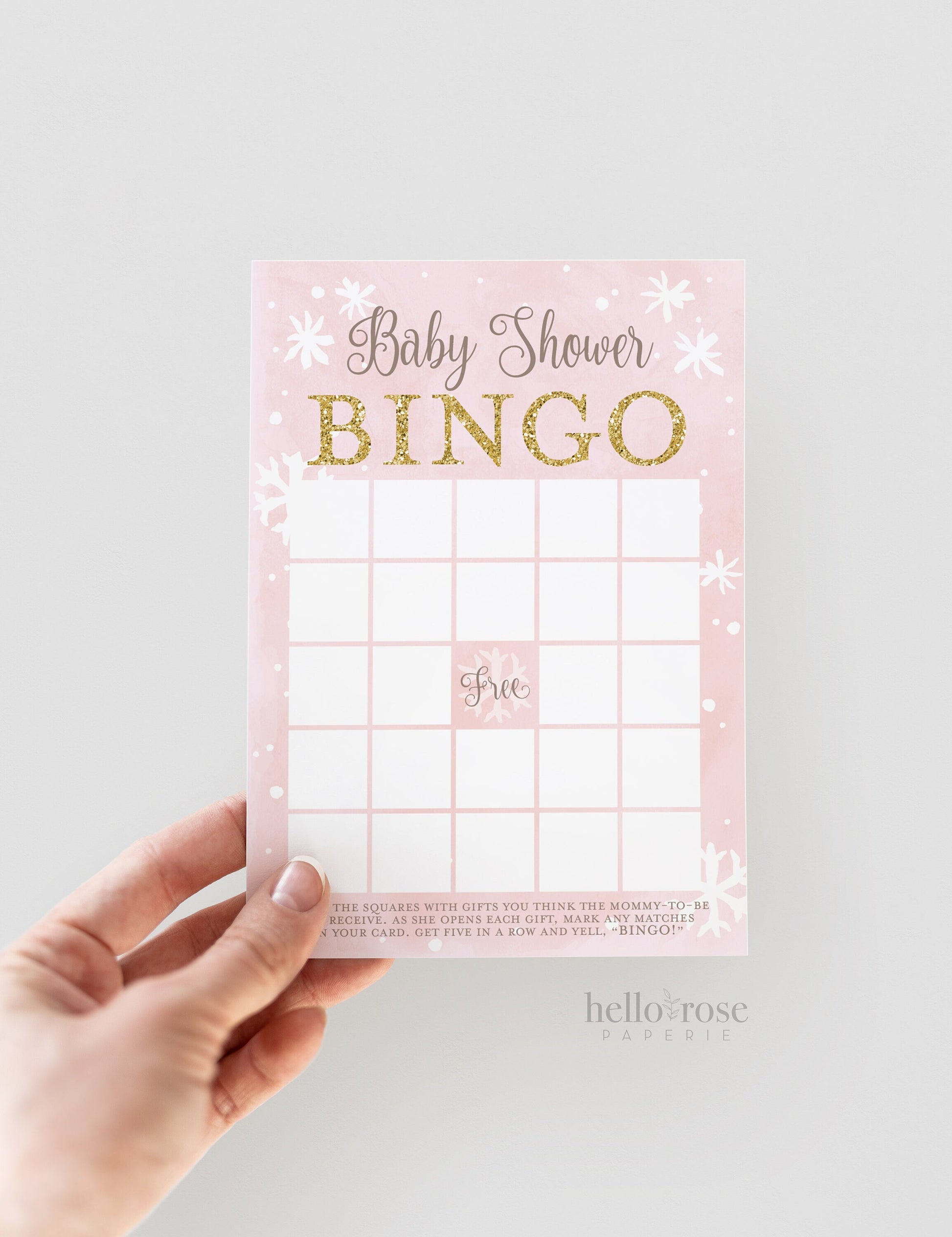 Baby Shower Bingo Card Printable . Winter Girl Baby Shower Game . Baby its Cold Outside . Pink and Gold Glitter . Printable Download