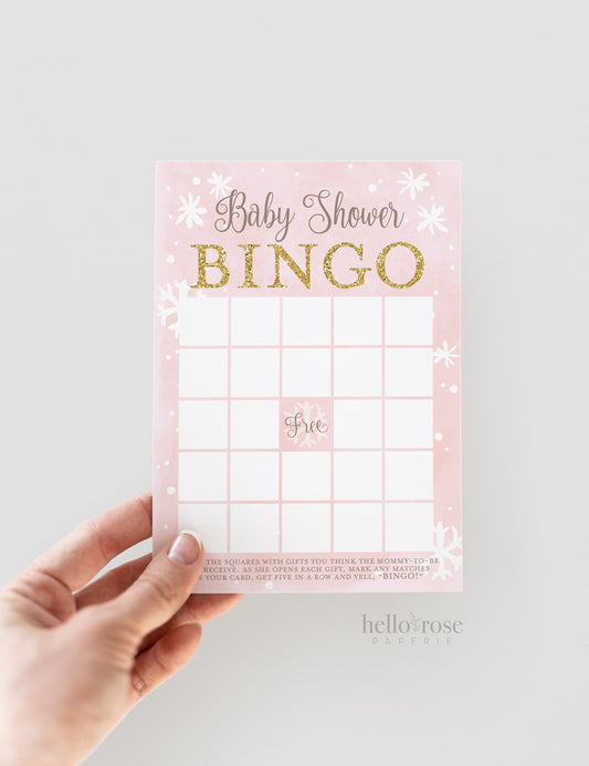 Baby Shower Bingo Card Printable . Winter Girl Baby Shower Game . Baby its Cold Outside . Pink and Gold Glitter . Printable Download